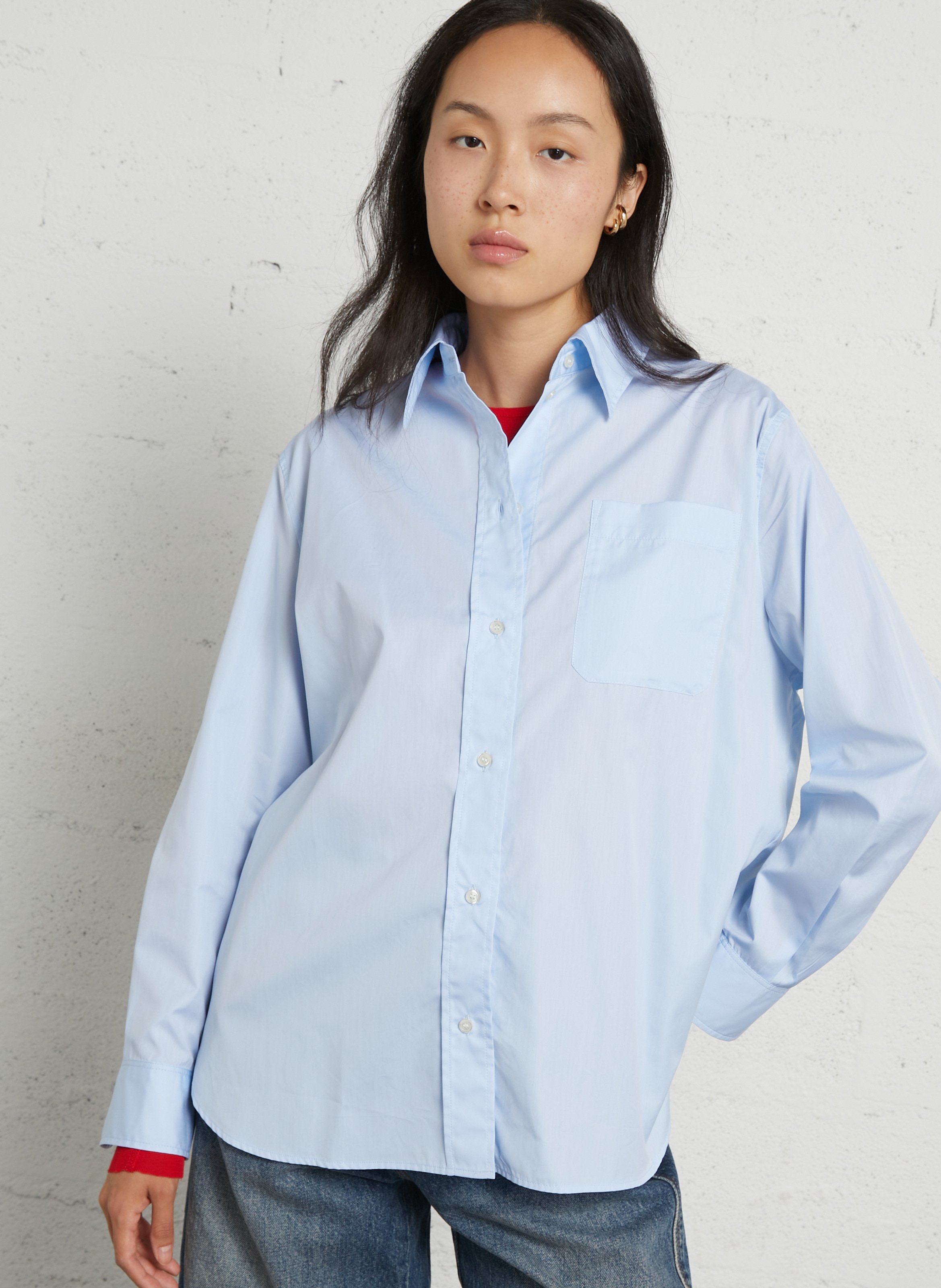 Chemise col classique en coton bio SOEUR Bleu