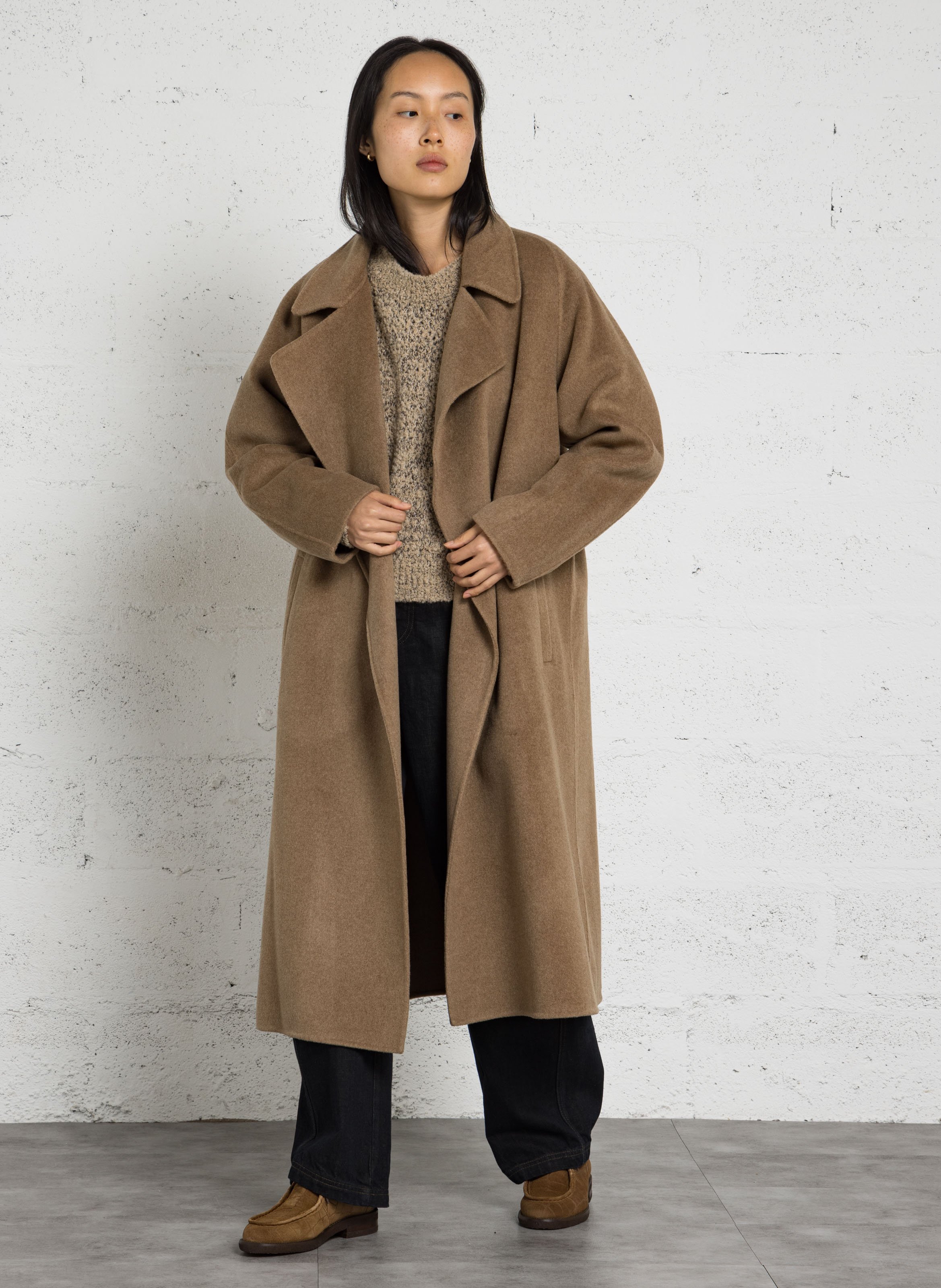 Wool-blend long belted coat SOEUR Brown