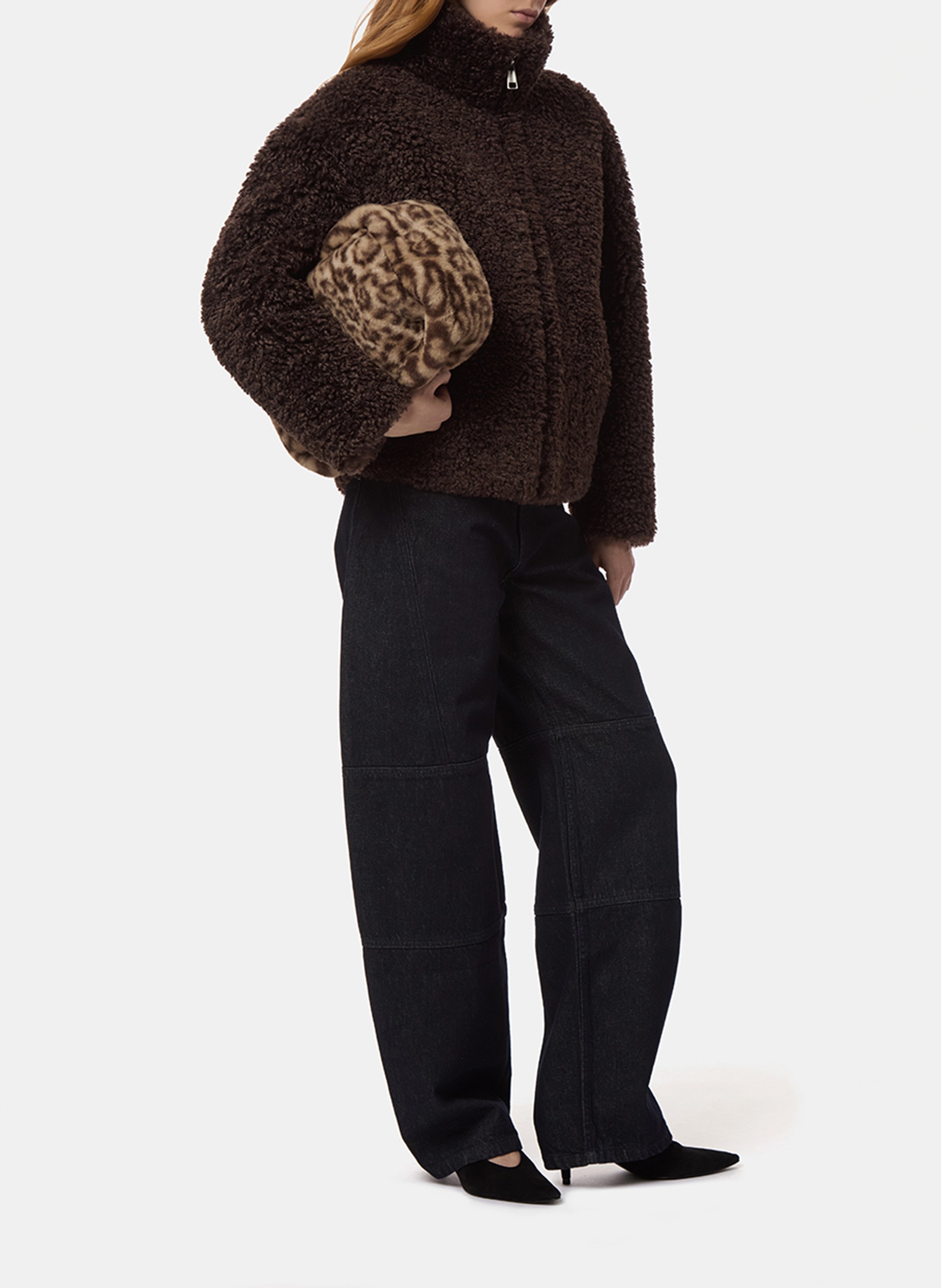 Ruime jas met opstaande kraag met bontlook APPARIS Bruin