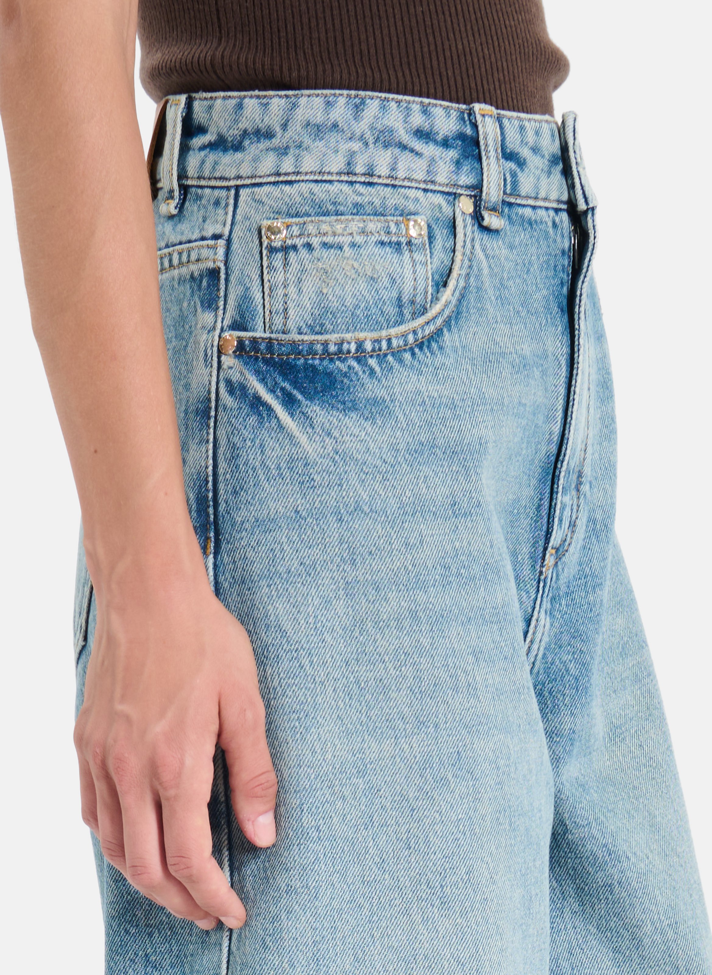 Jean barrel taille haute en coton ZAPA Bleu