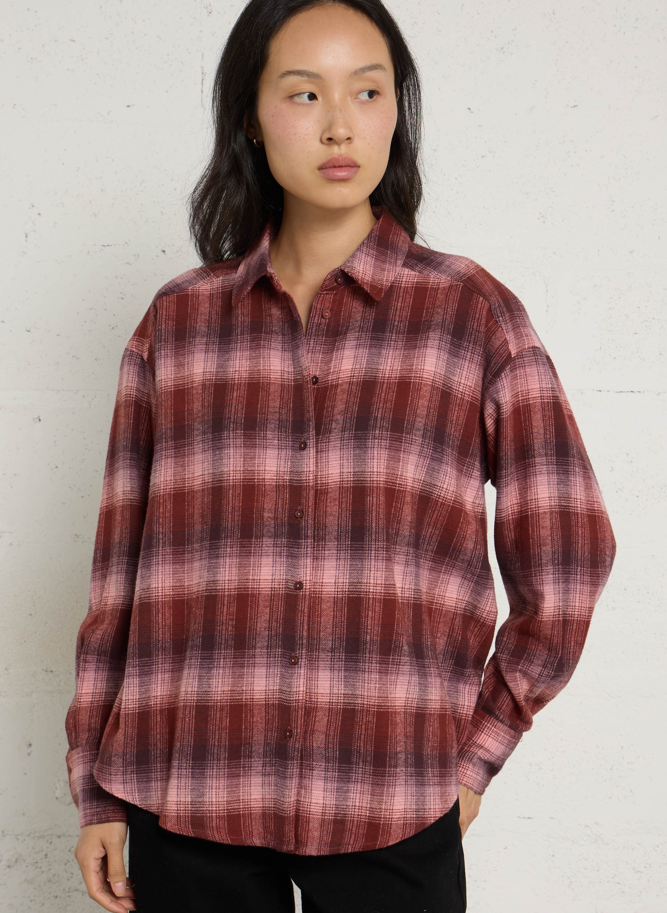 Chemise droite à carreaux en coton SUD EXPRESS Rose