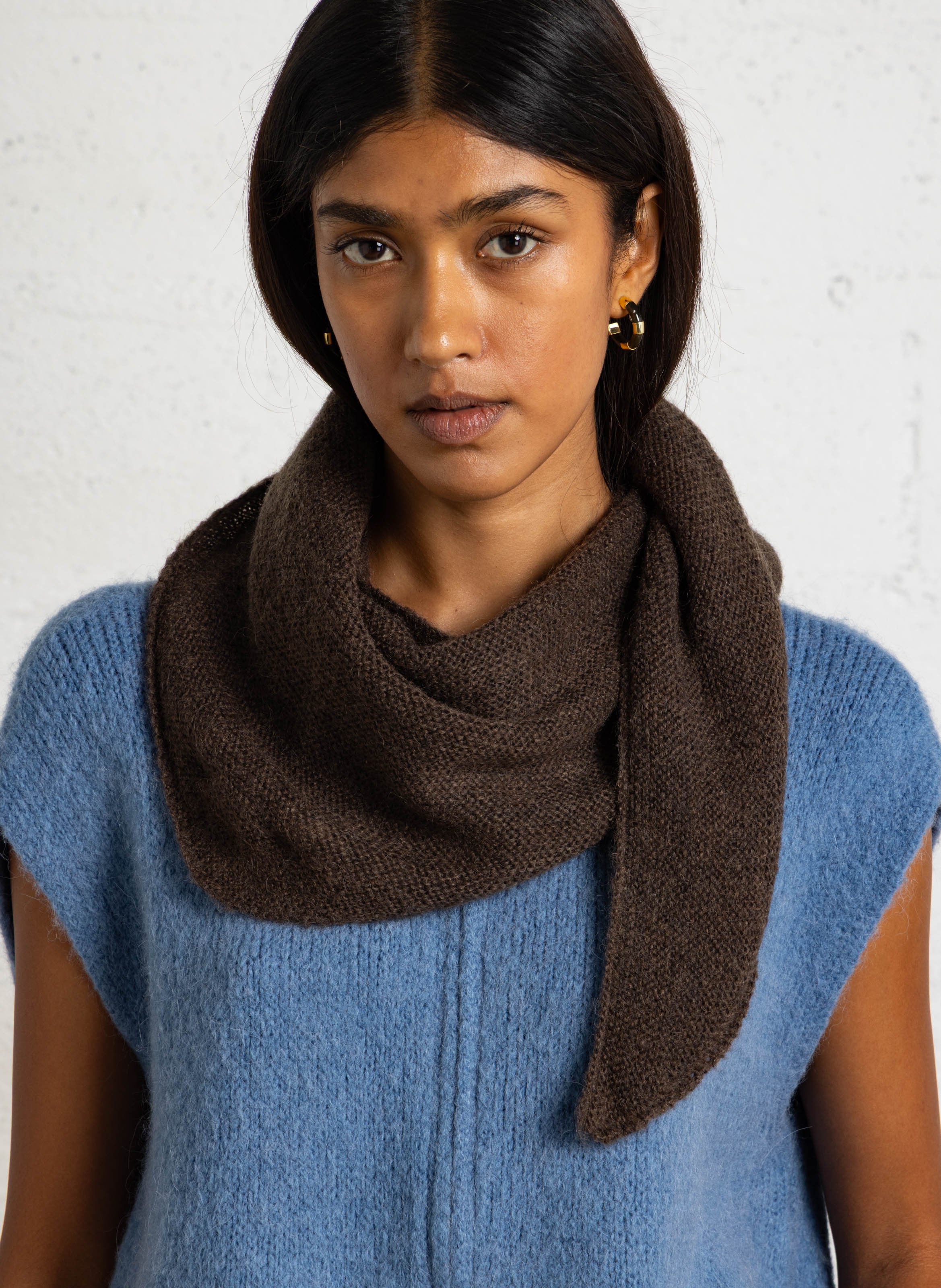 Echarpe bandana en laine HOD PARIS Marron