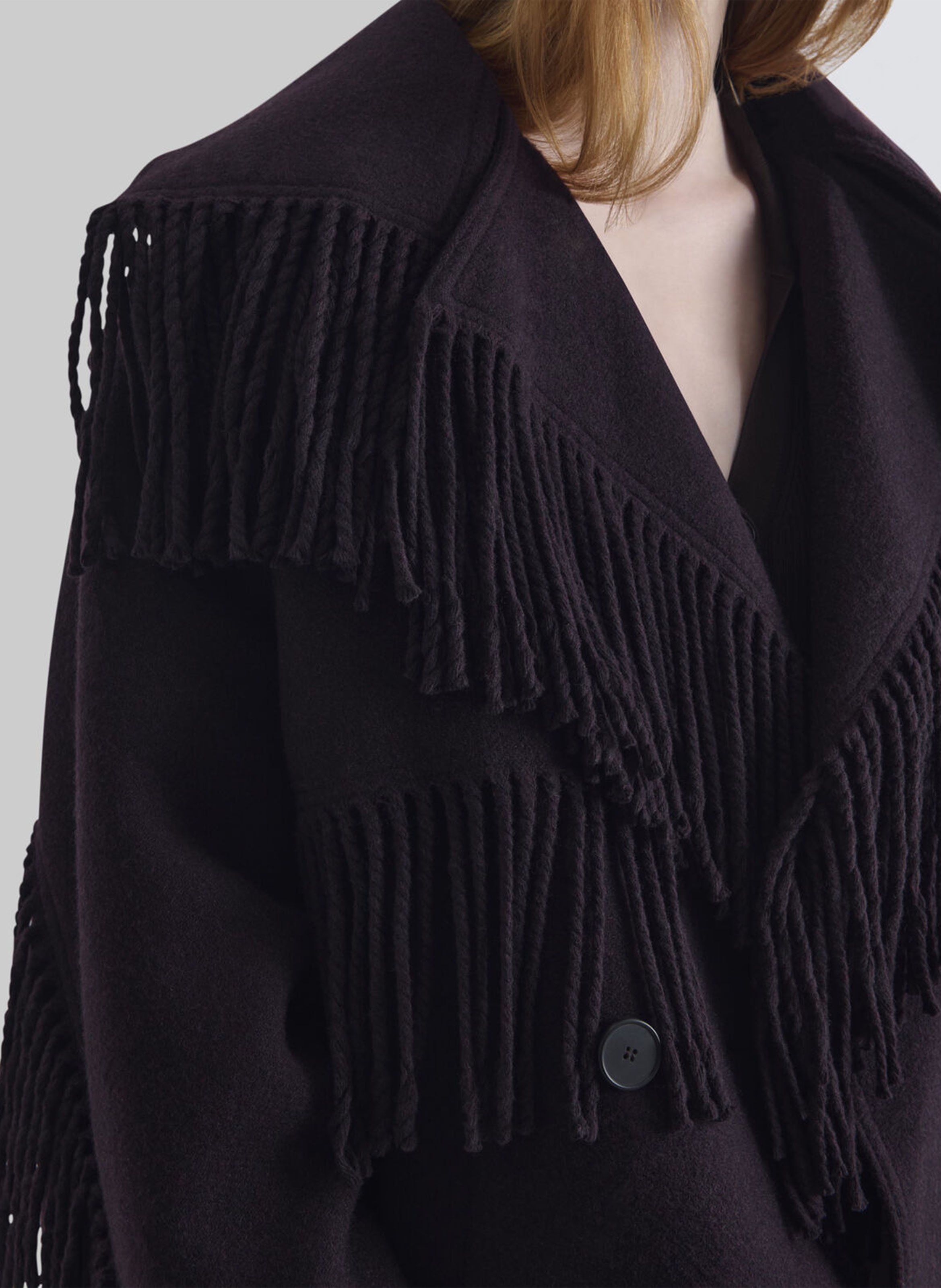 Short fringed coat in a wool blend IRO Brown