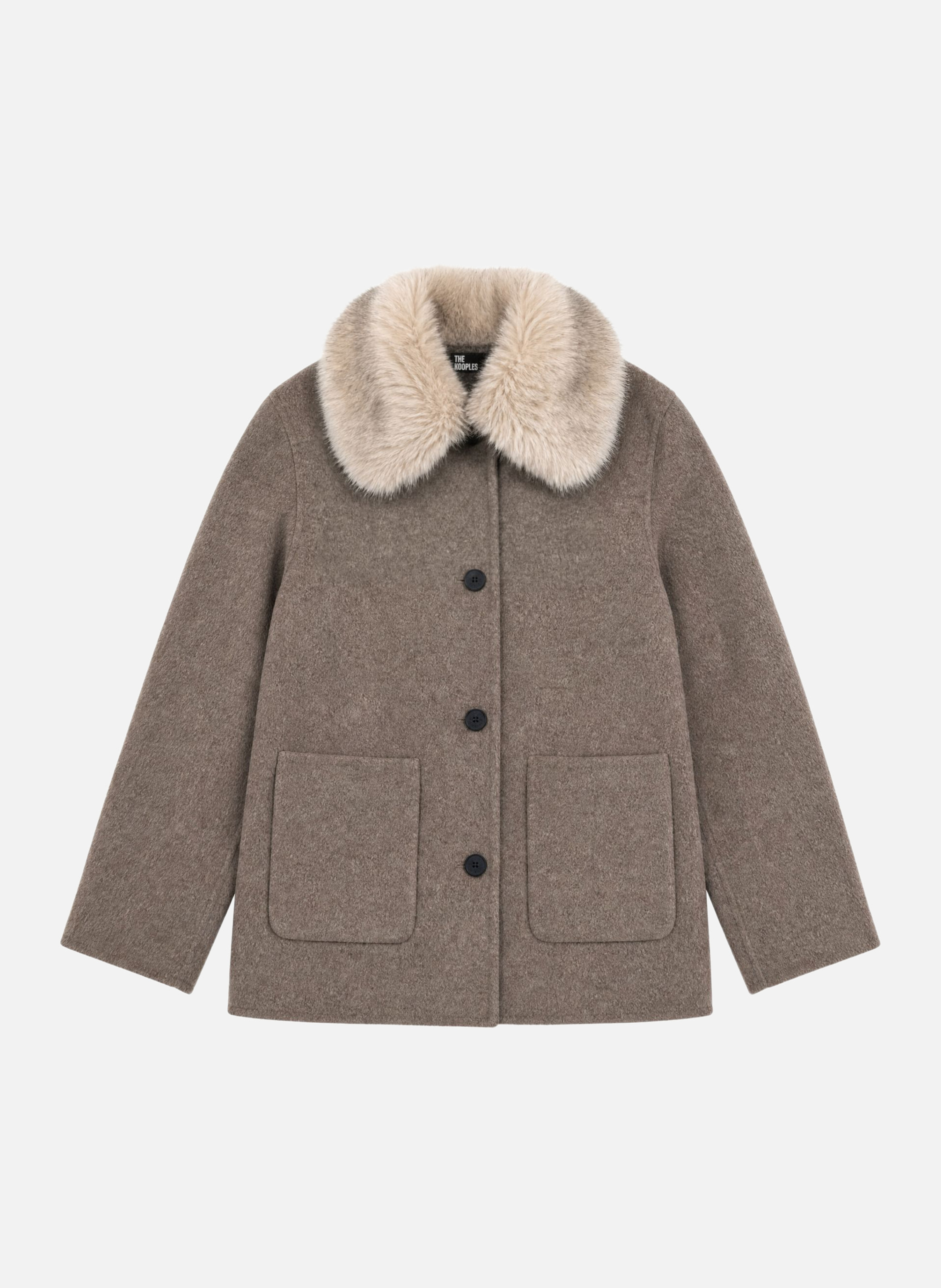 Wool-blend coat with faux fur collar THE KOOPLES Beige