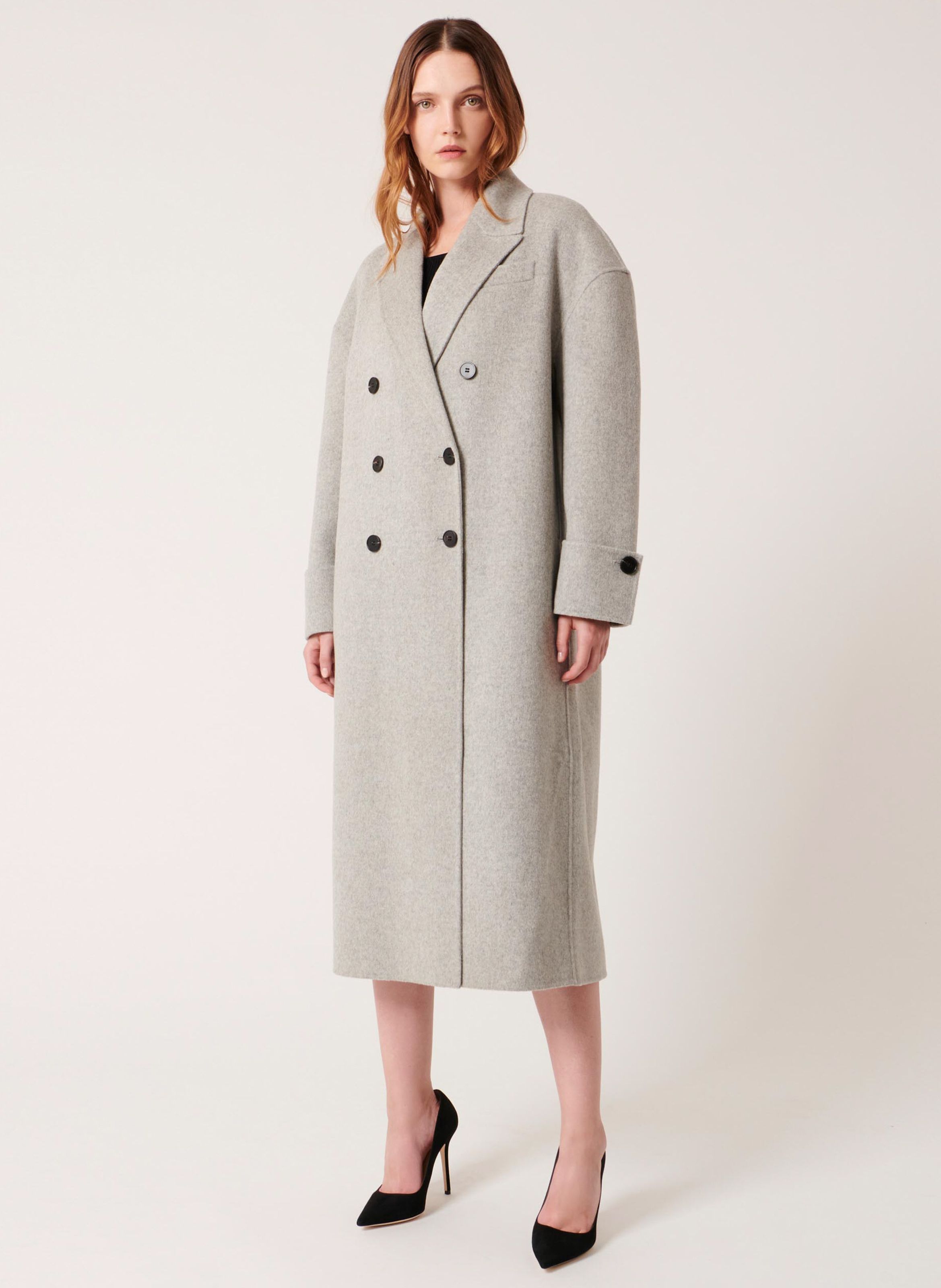 Manteau long oversize col tailleur en laine m lang e Gris