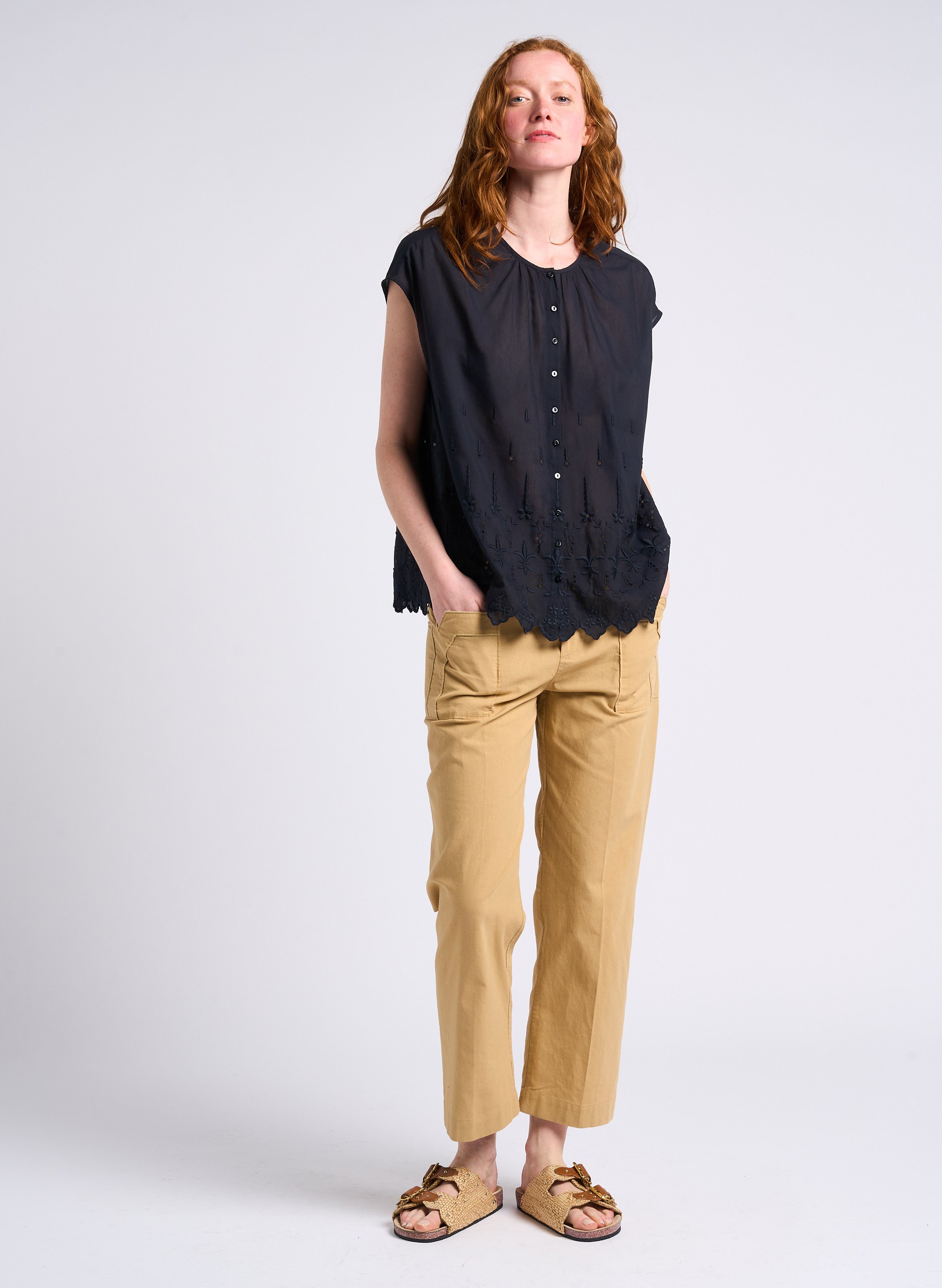 Loose-fit round-neck cotton shirt SWILDENS Black