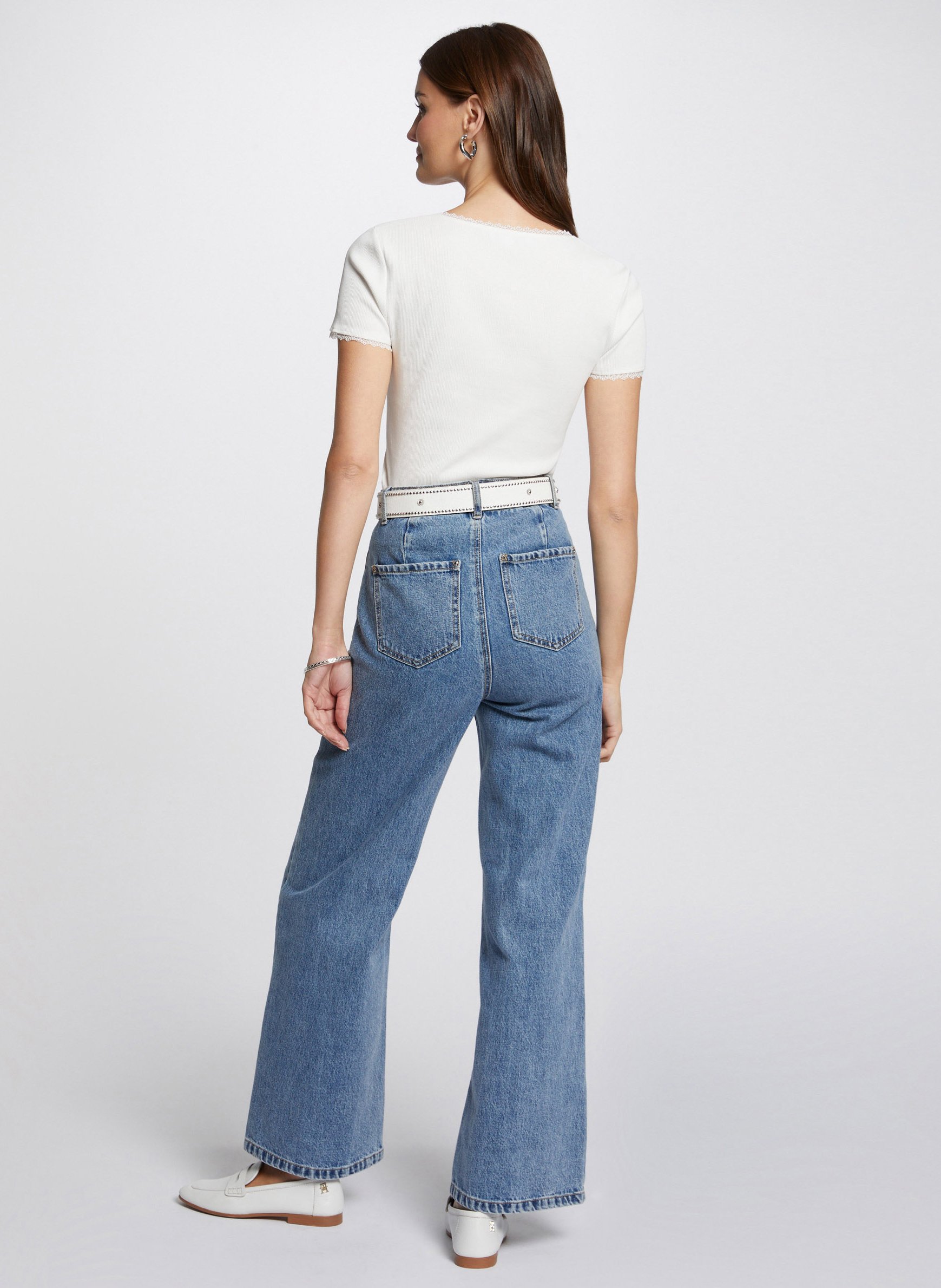 Cotton-blend lace T-shirt MORGAN Beige