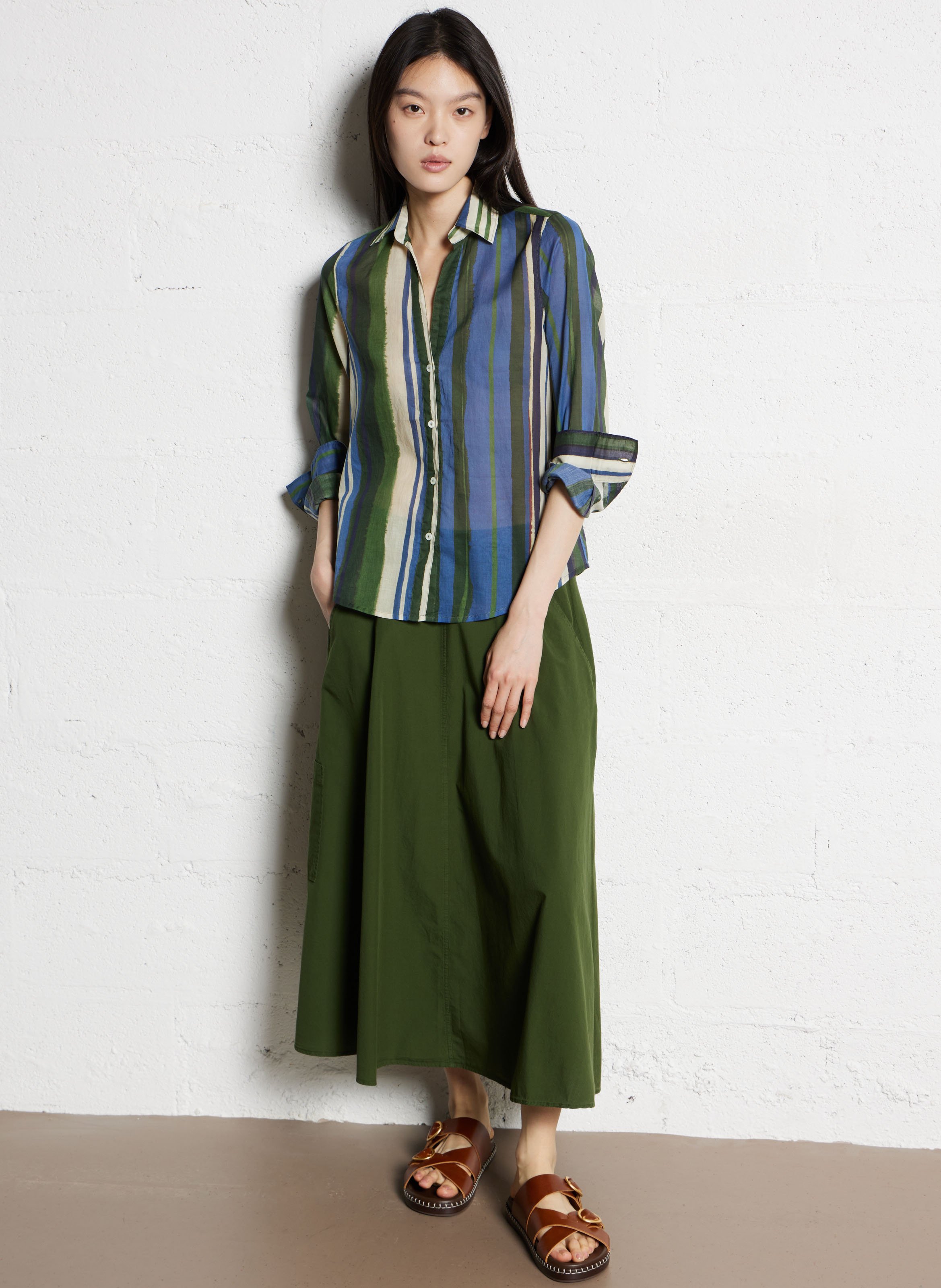 Jupe midi évasée en coton  DIEGA Marron