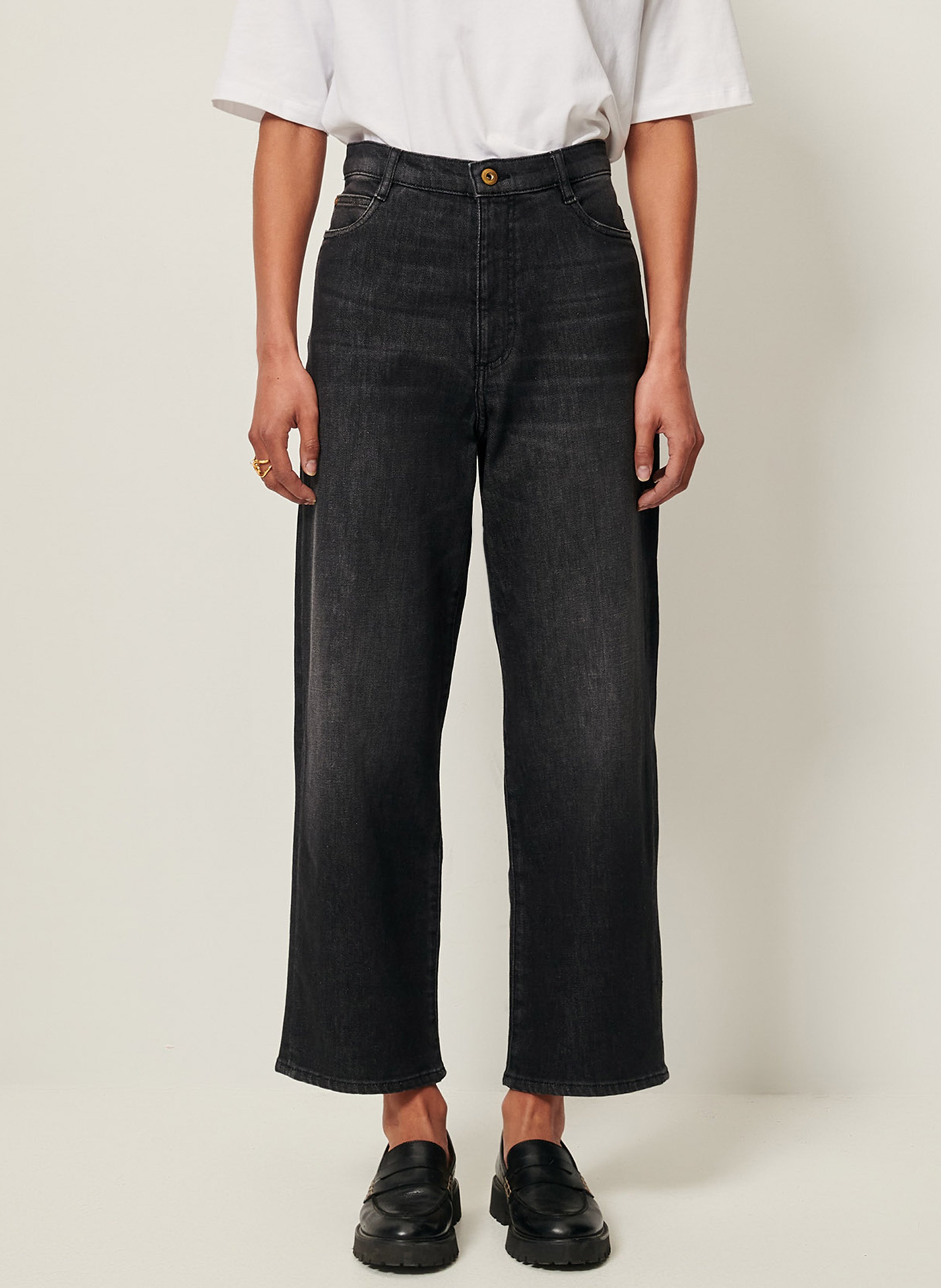 Jean droit taille haute en coton SESSUN Noir