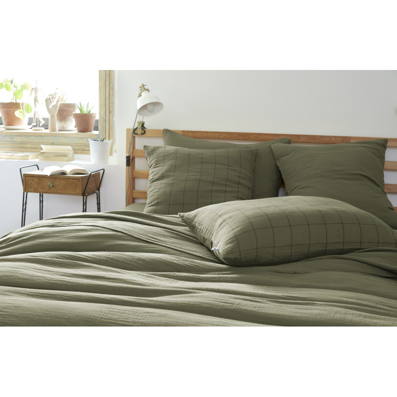 Cotton percale pillow case L'EFFET PAPILLON Green
