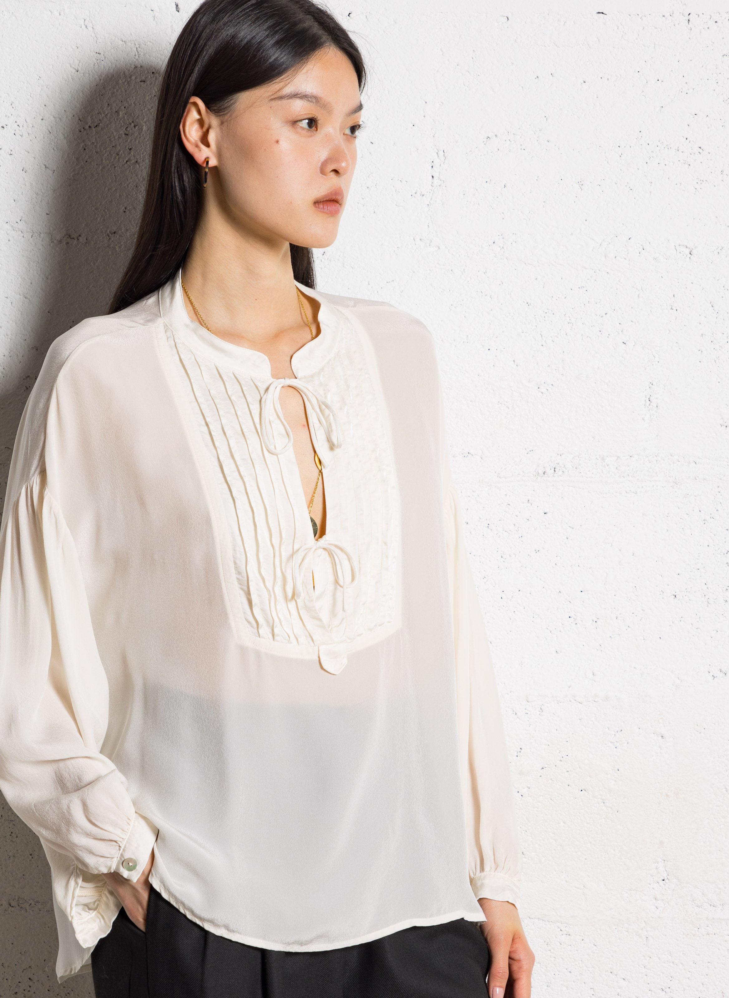 Round-neck satin blouse MAISON HOTEL Beige