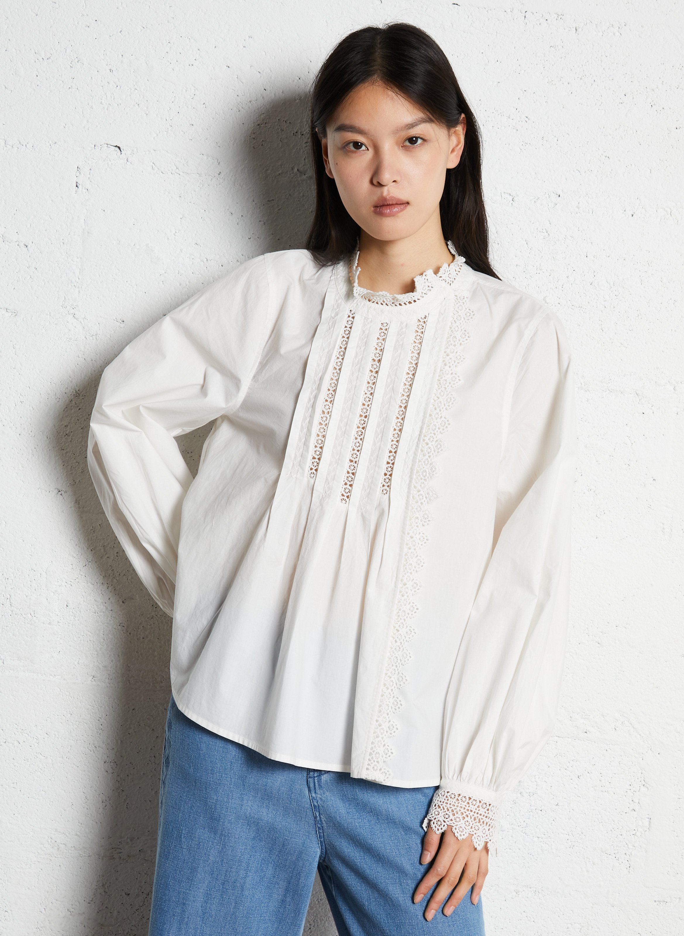 High-neck cotton blouse LOUISE MISHA White