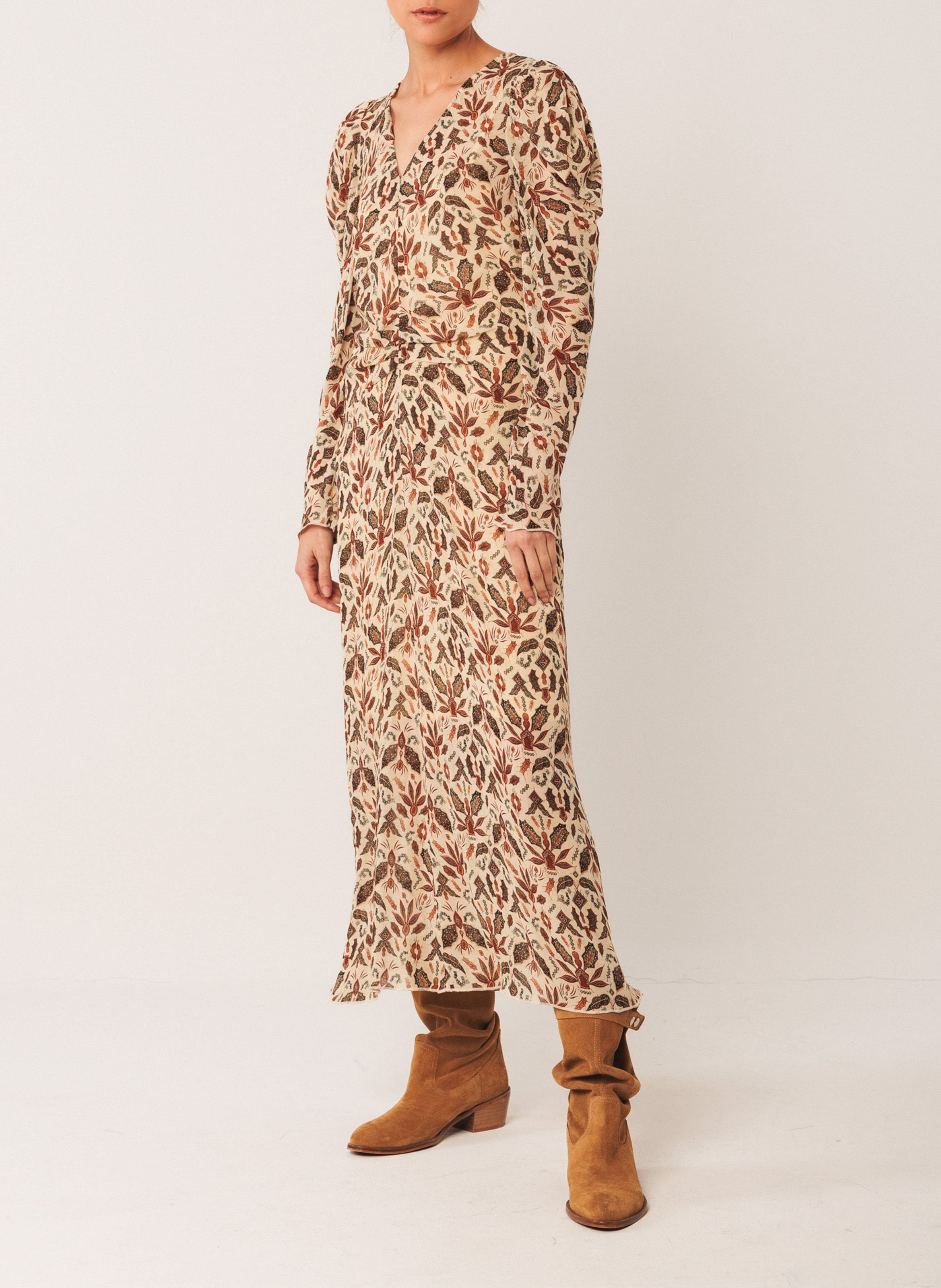 Robe midi col V INDI & COLD Beige