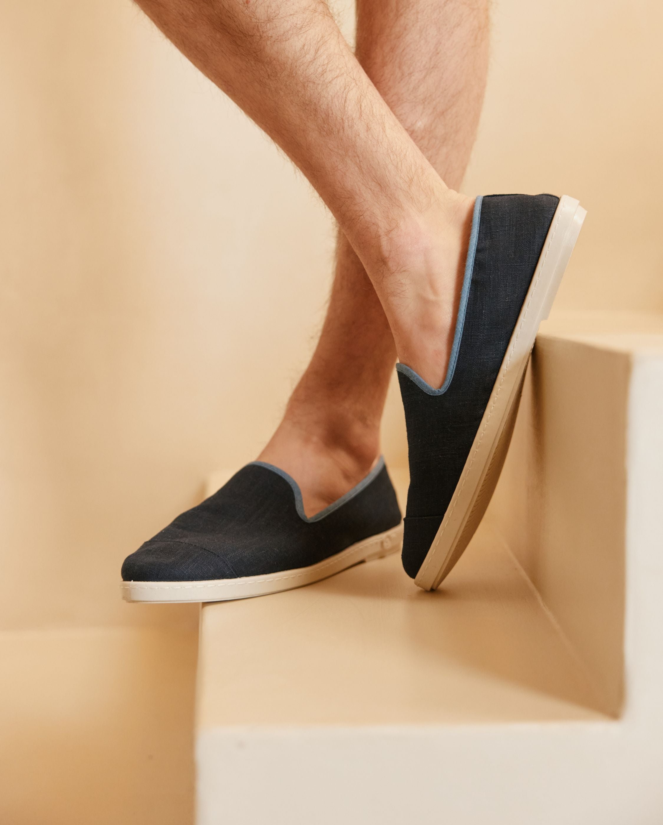 Men's linen slippers, navy blue. ANGARDE Blue