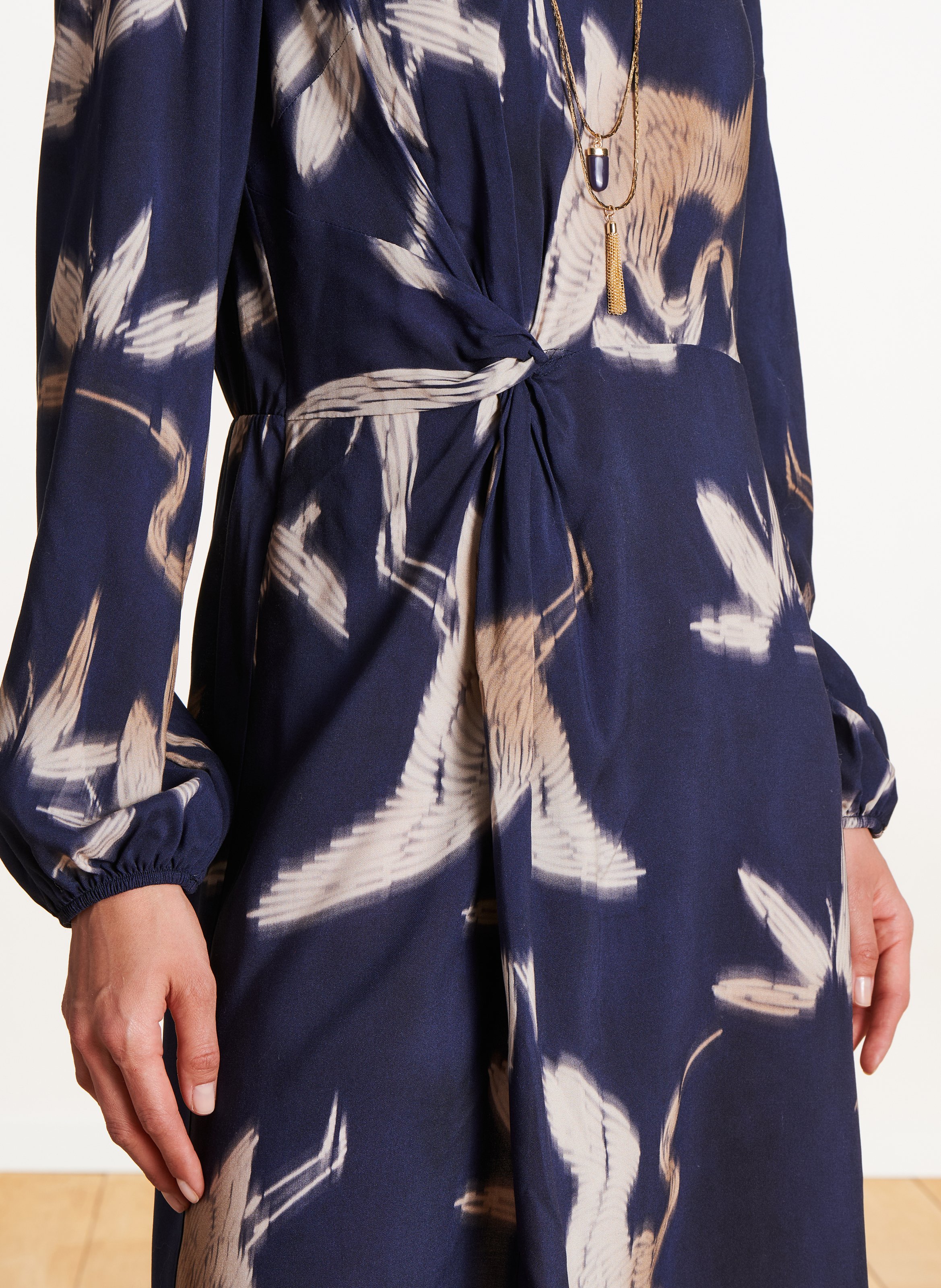 Round neck draped patterned dress LA FEE MARABOUTEE Blue