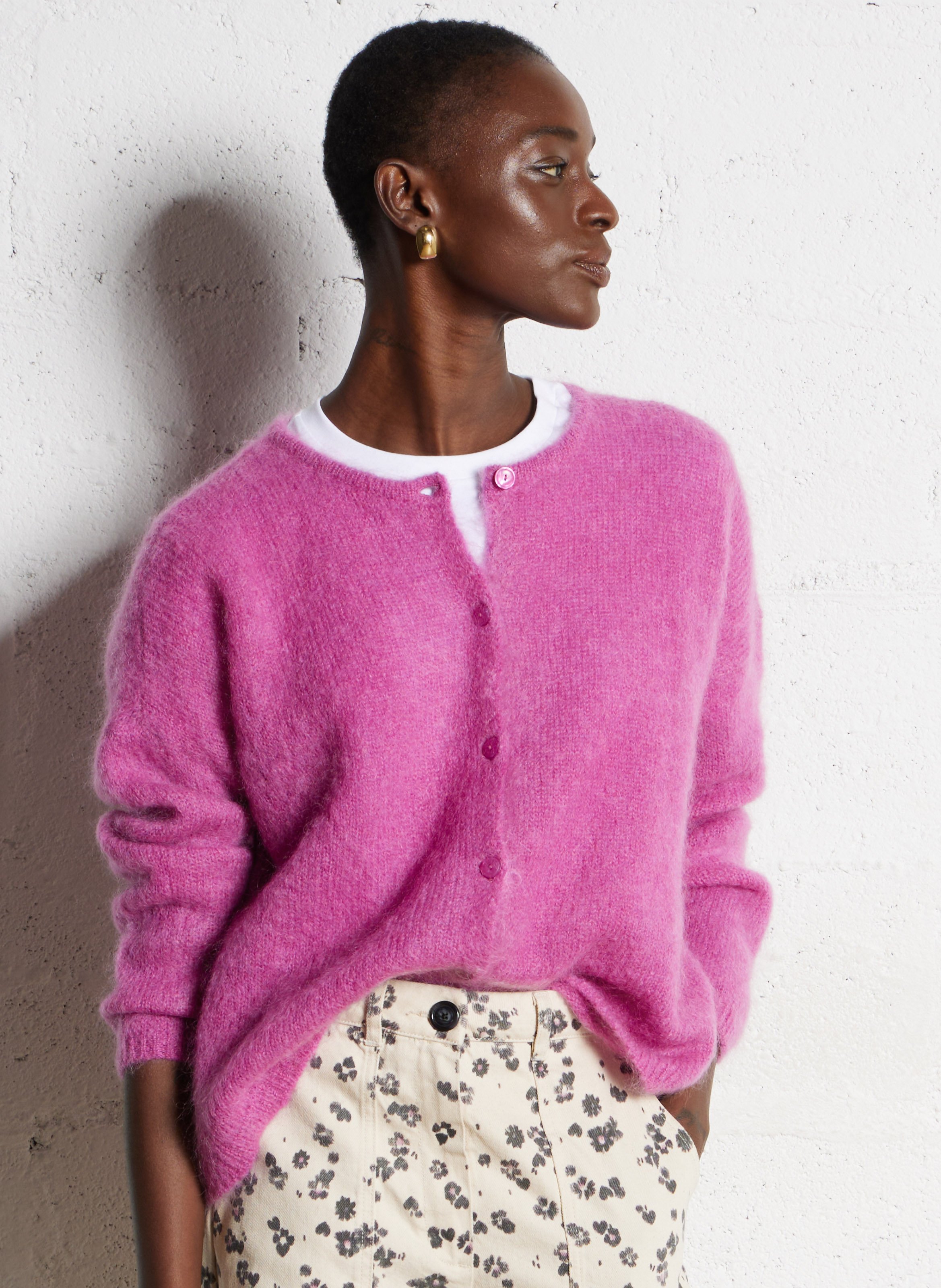 Round-neck mixed-knit cardigan DES PETITS HAUTS