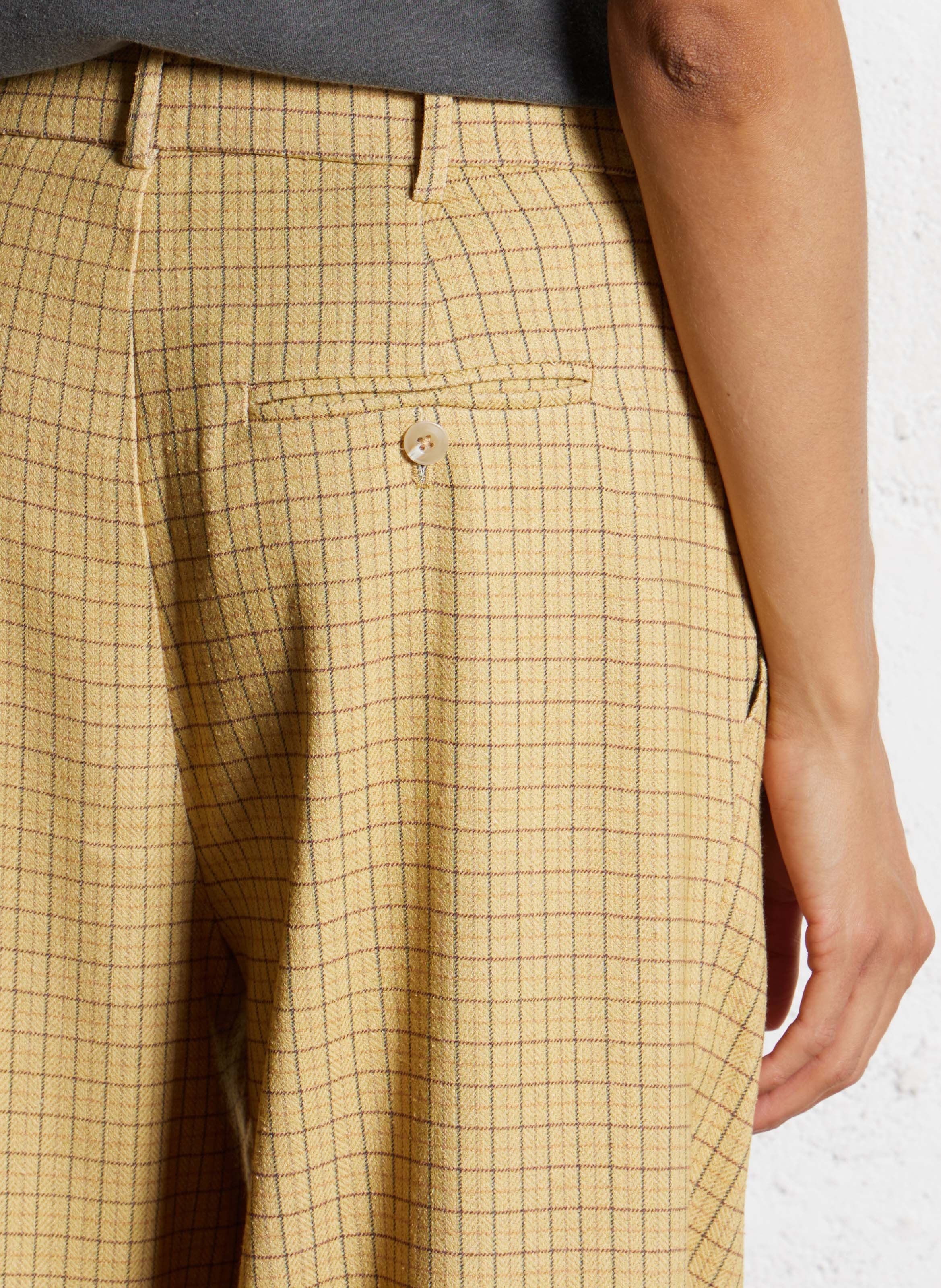 Pantalon large taille haute à carreaux MES DEMOISELLES Jaune