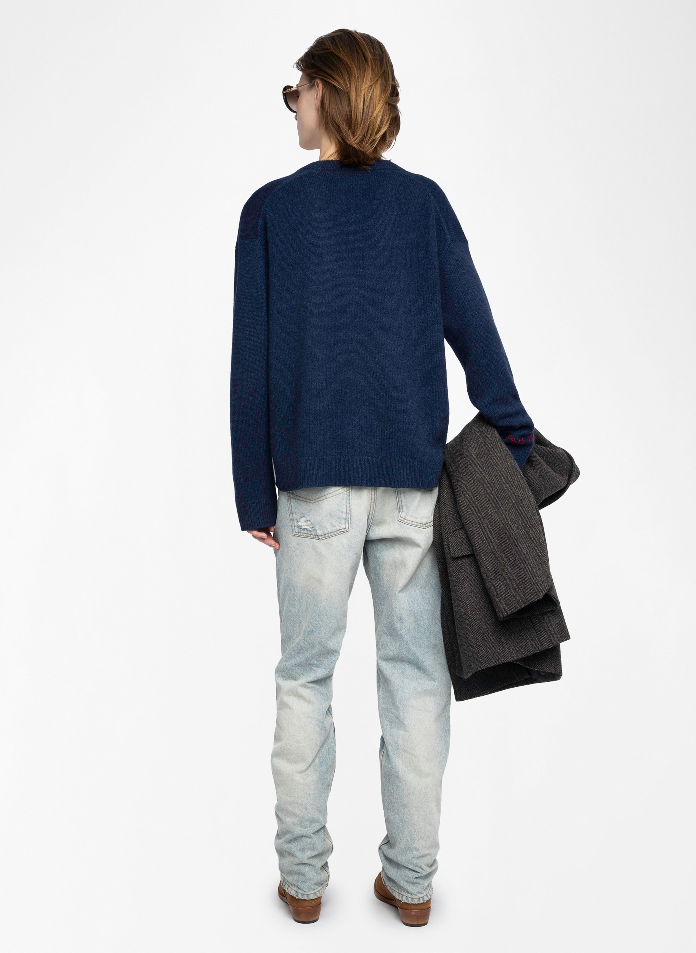 Kasjmier trui met V-hals Blauw