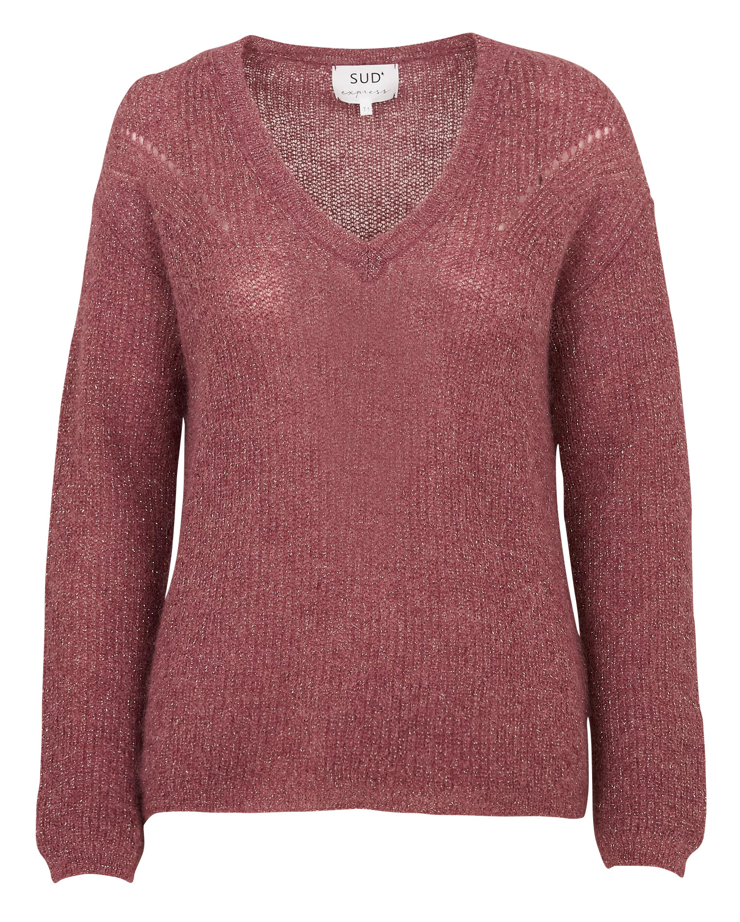 Straight V-neck metallic wool blend sweater SUD EXPRESS Red