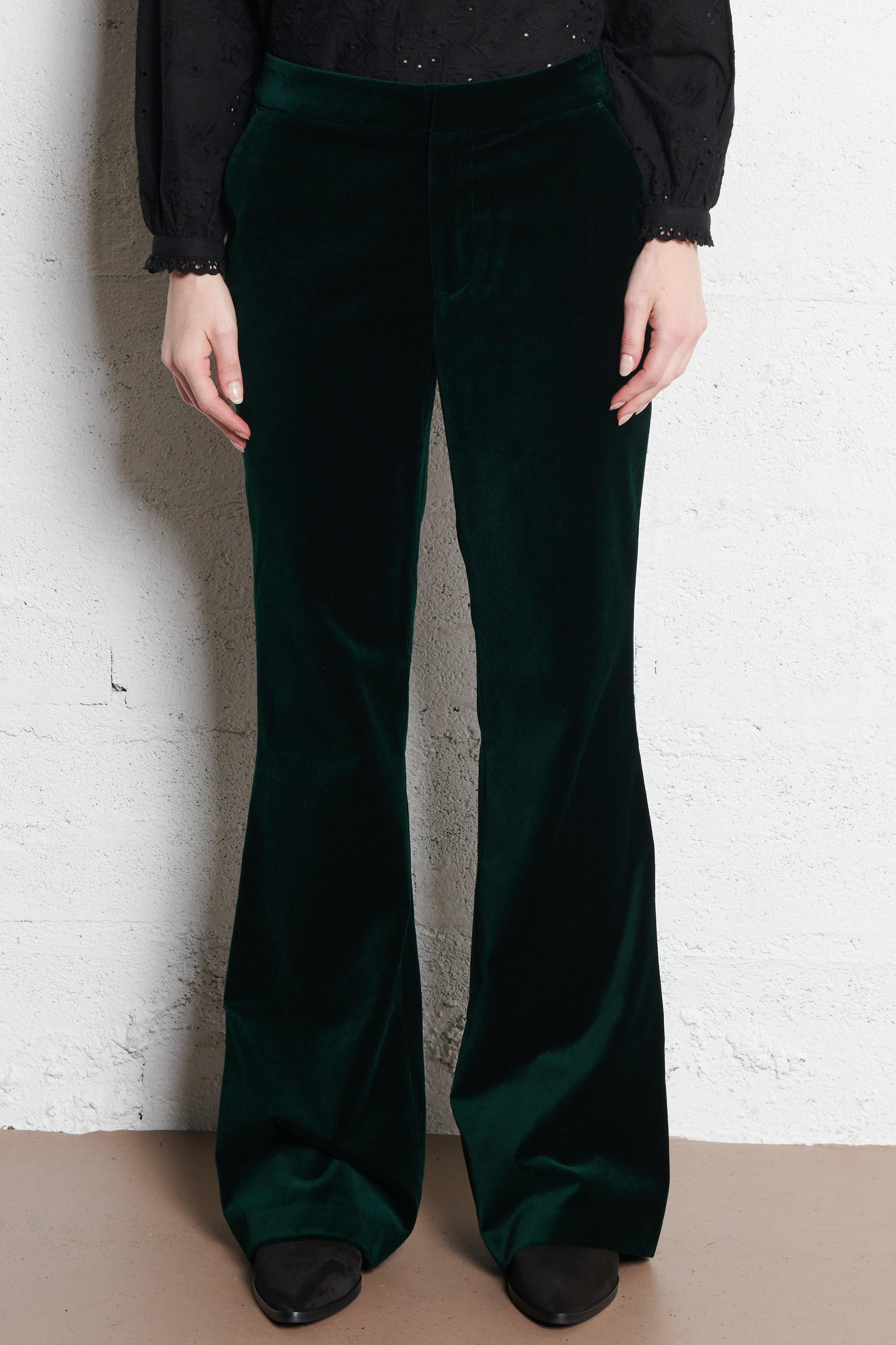 Katoenen broek met wijd uitlopende pijpen BERENICE Groen