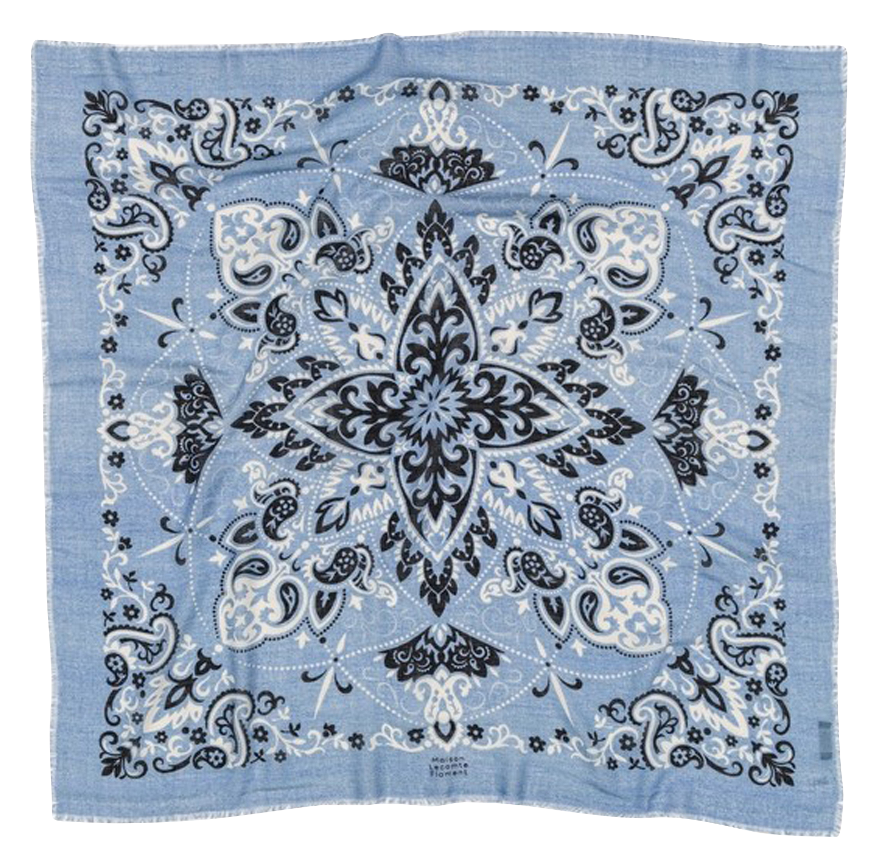 Foulard imprimé en laine et cachemire MAISON LECOMTE FLAMENT Bleu