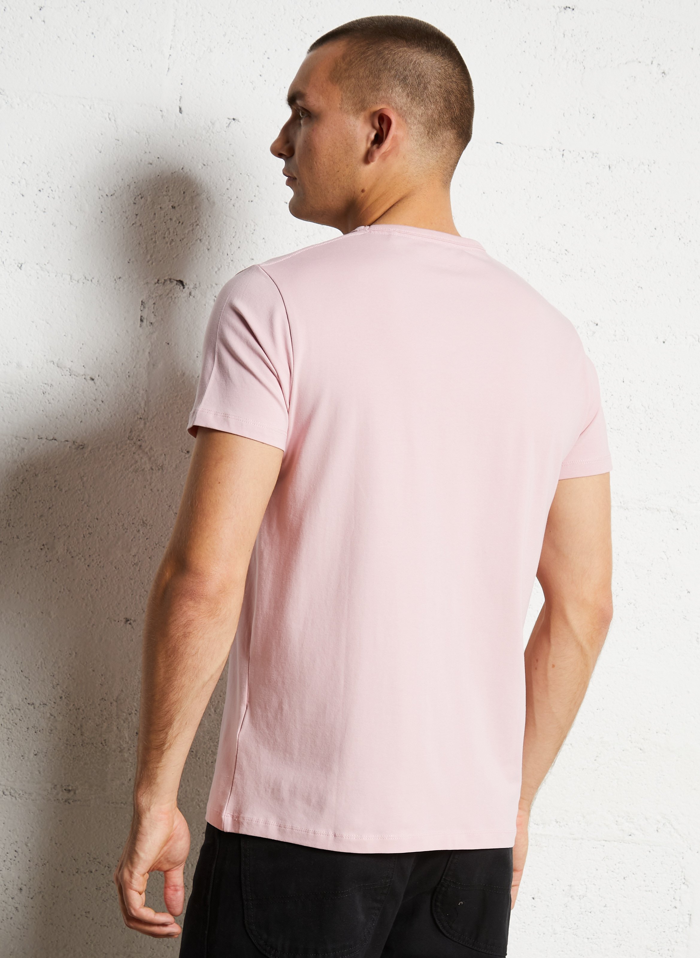 Solid straight t-shirt with chest logo. PEPE JEANS Pink