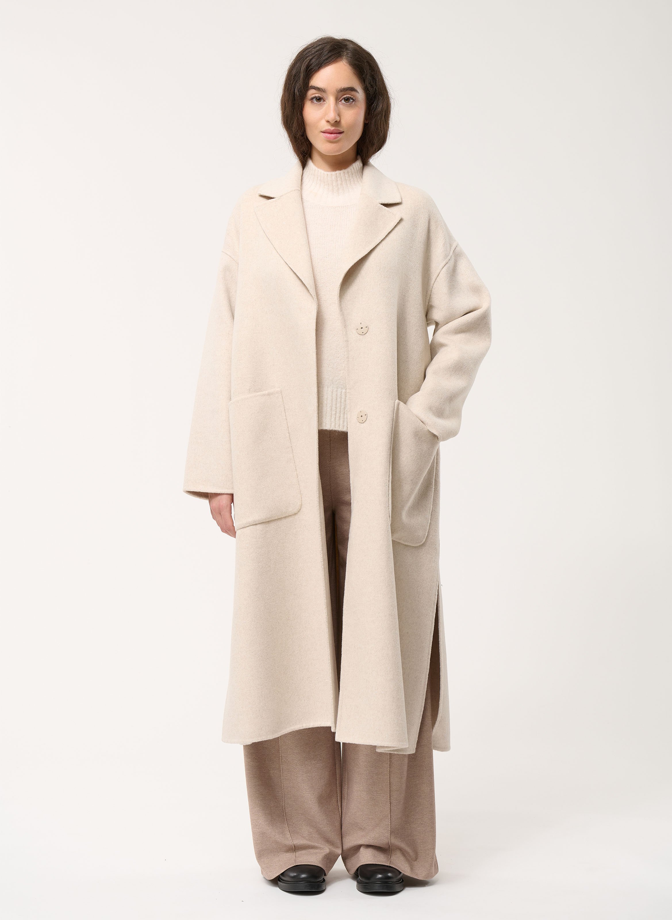 Manteau long en laine recyclée HUMILITY Blanc