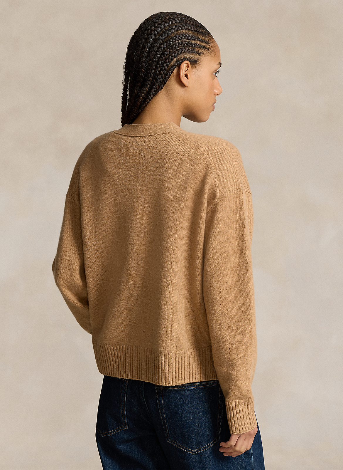 Gilet droit col V en laine et cachemire mélangé POLO RALPH LAUREN Beige