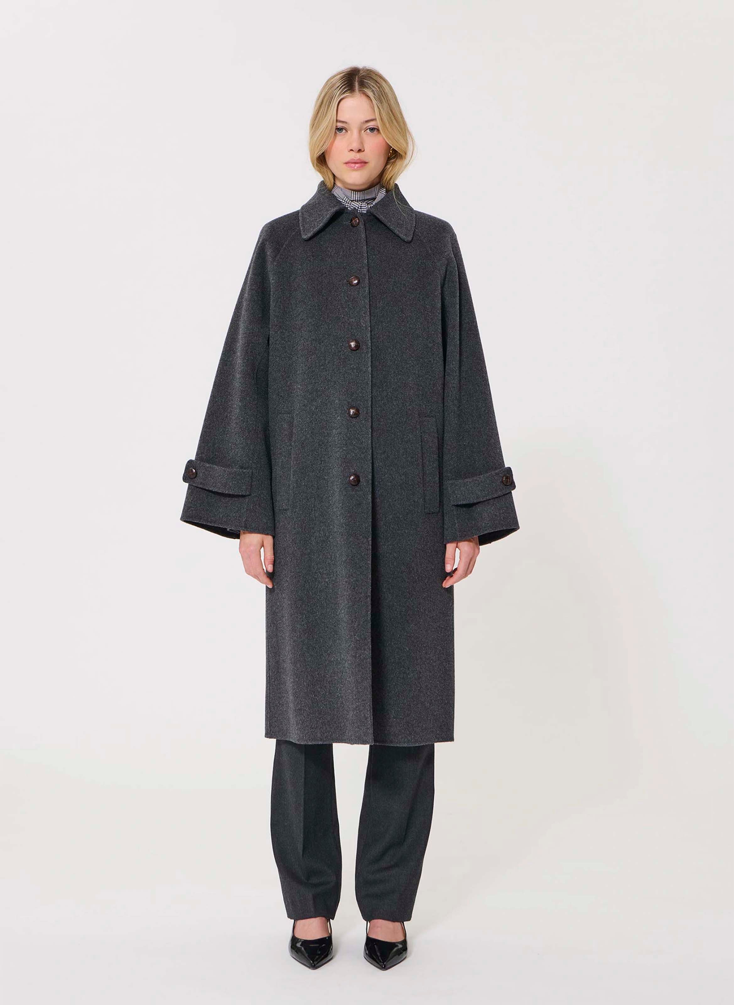 Manteau col classique en laine mélangée TARA JARMON Gris