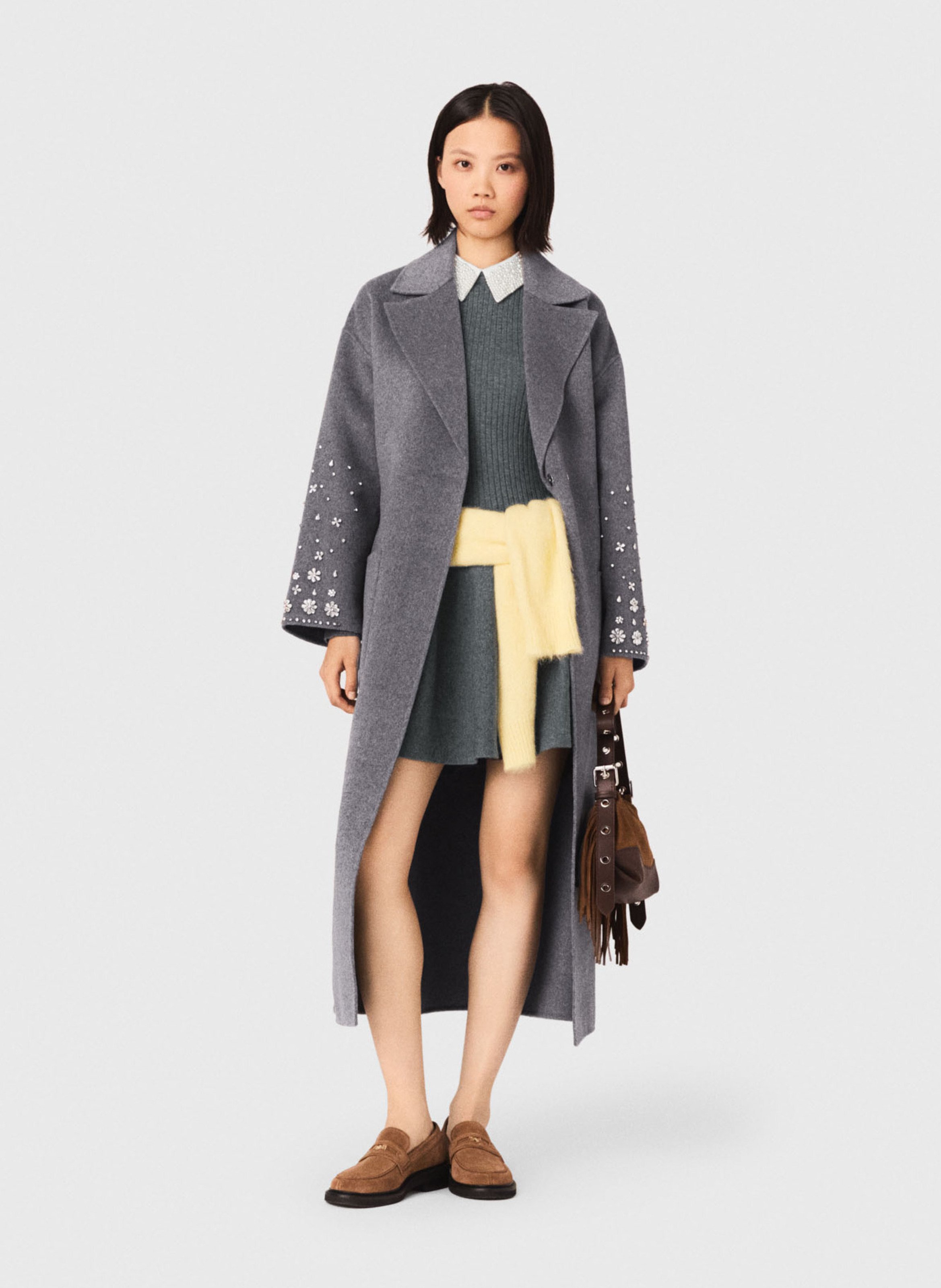 Manteau col tailleur en laine mélngée MAJE Gris