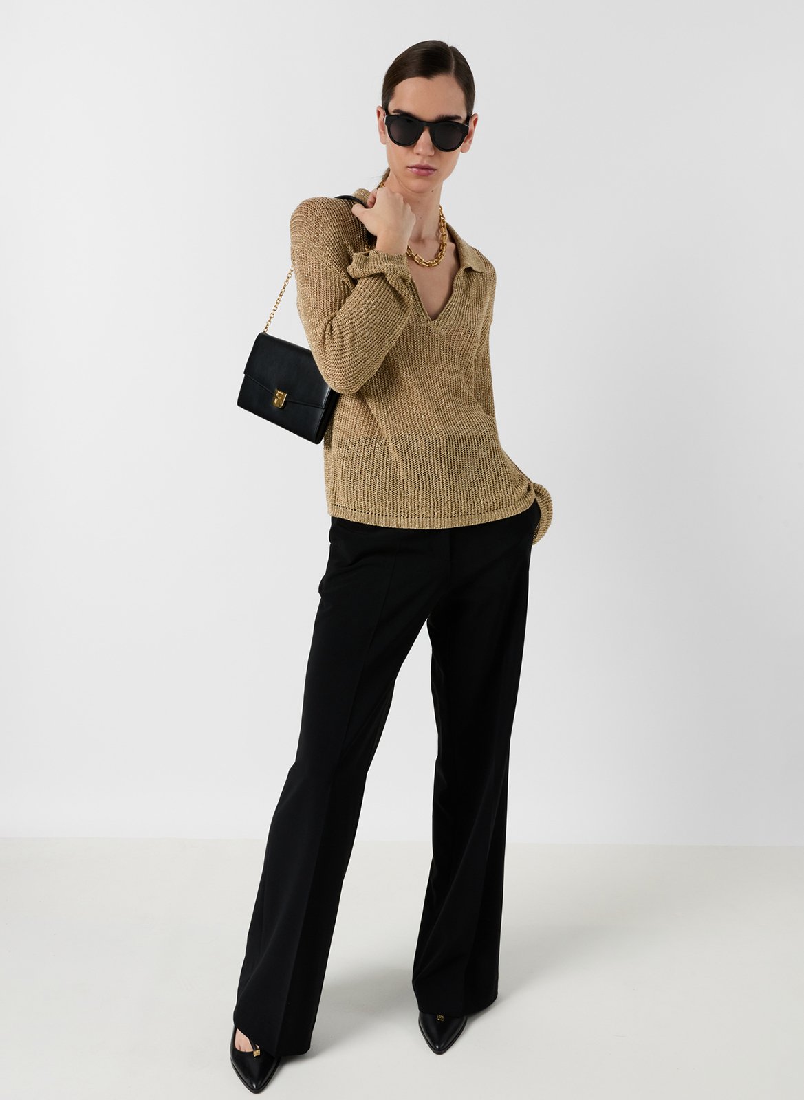 Straight knit sweater with openwork and sequins GERARD DAREL Golden