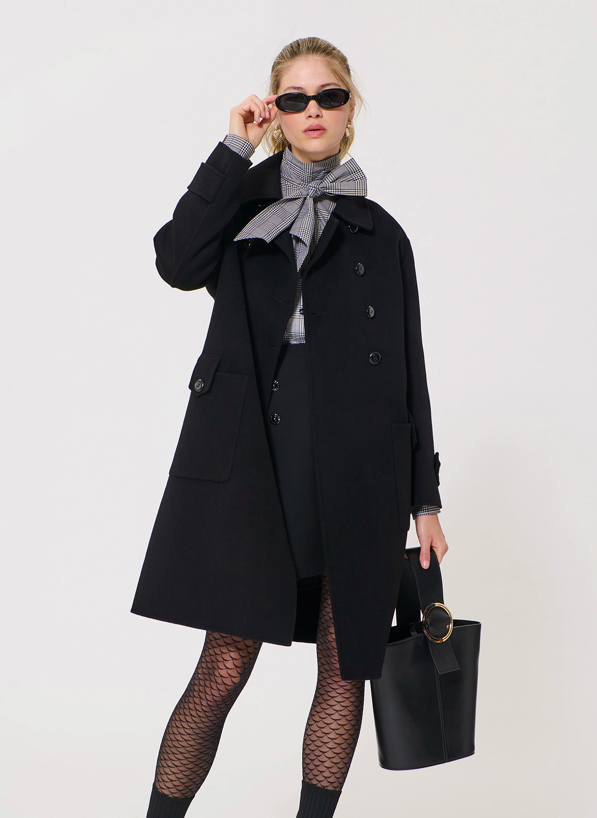 Halblanger doppelseitiger Mantel mit Knöpfen TARA JARMON Schwarz