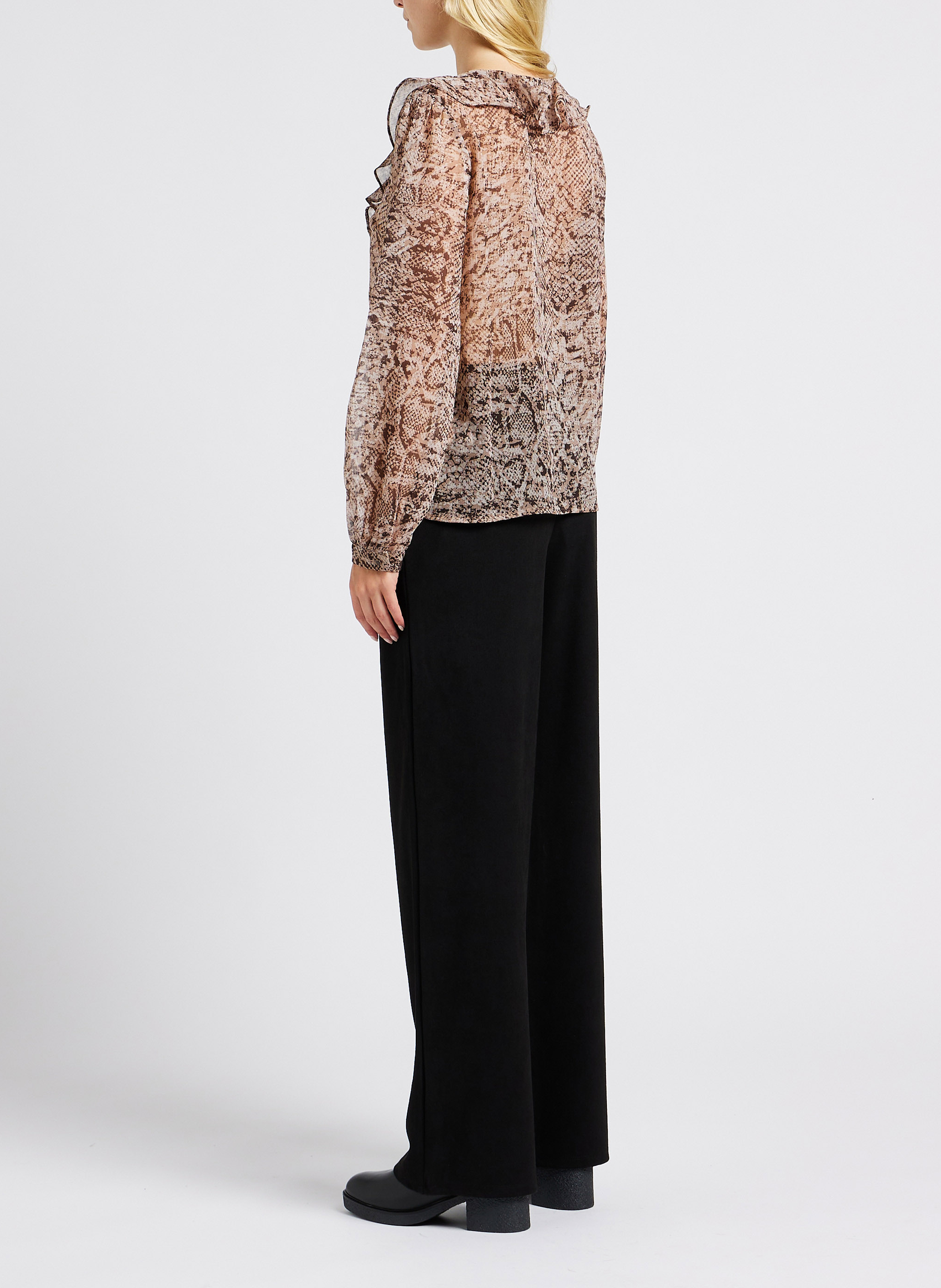 Rüschen-Top mit V-Ausschnitt und Python-Print GRACE ET MILA Beige