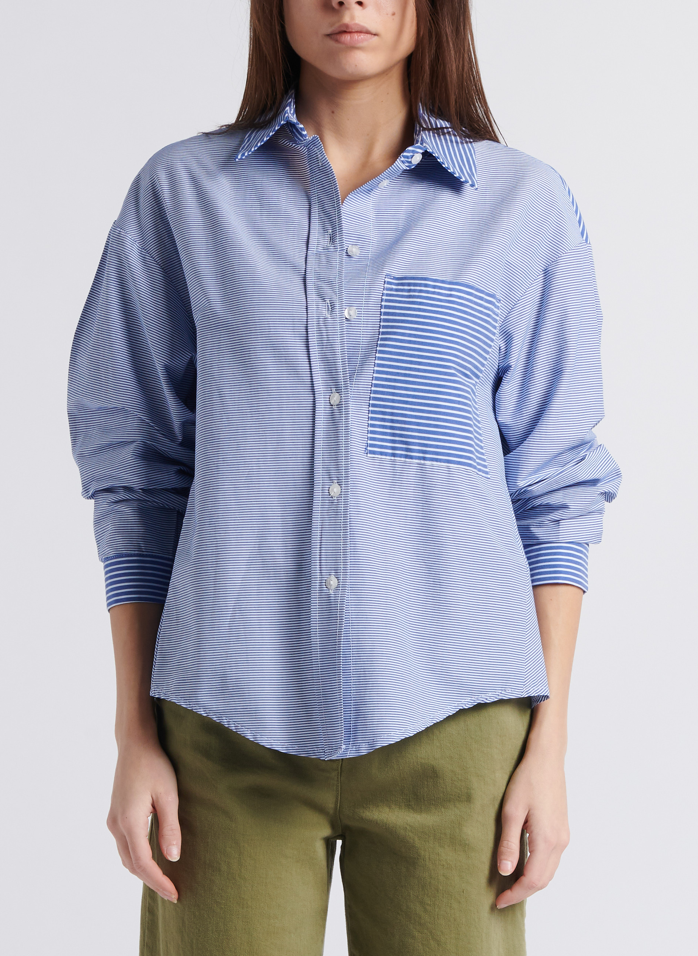 Gestreepte blouse met klassieke kraag | katoenblend PLEASE Blauw