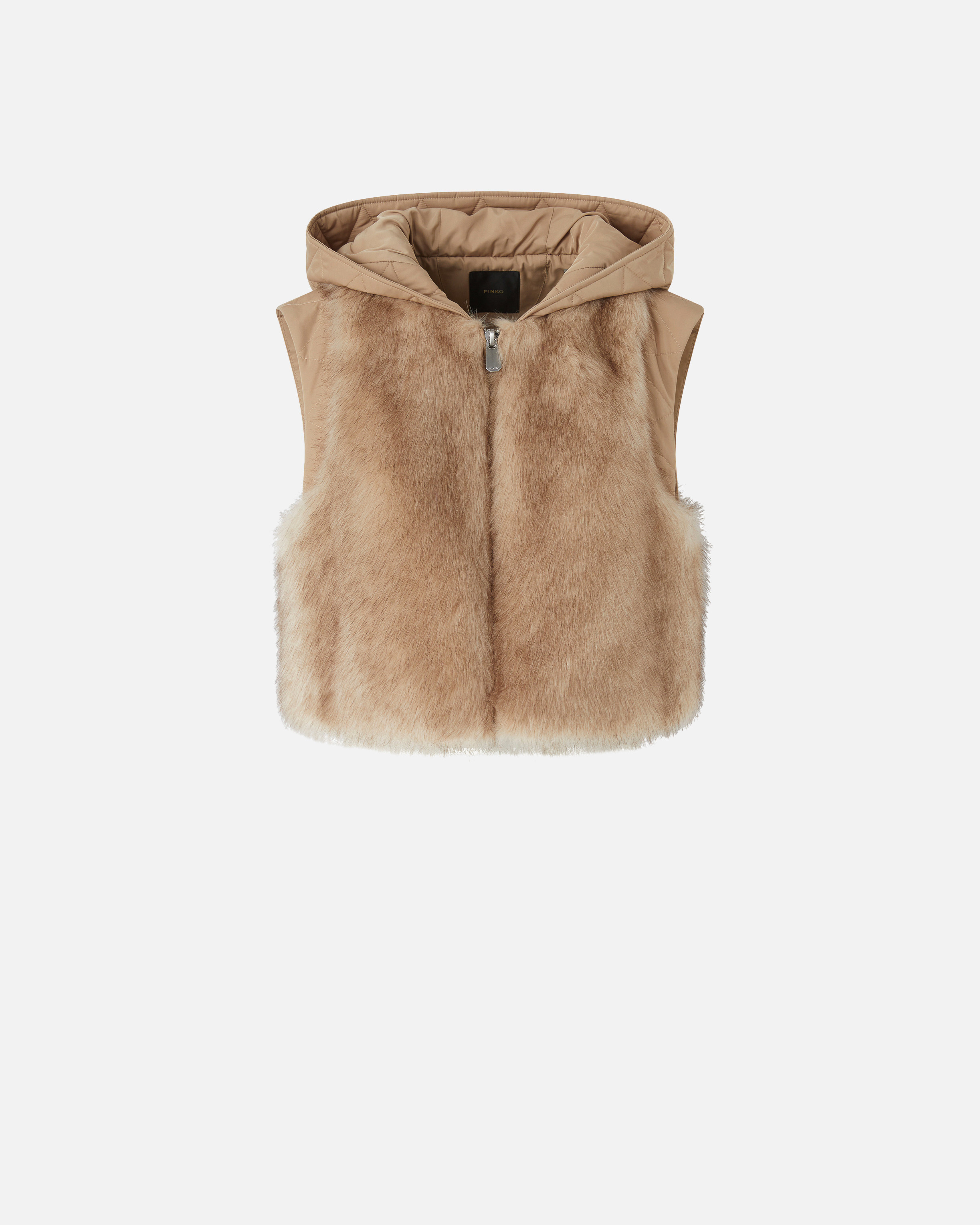 Padded faux fur hooded vest PINKO Beige