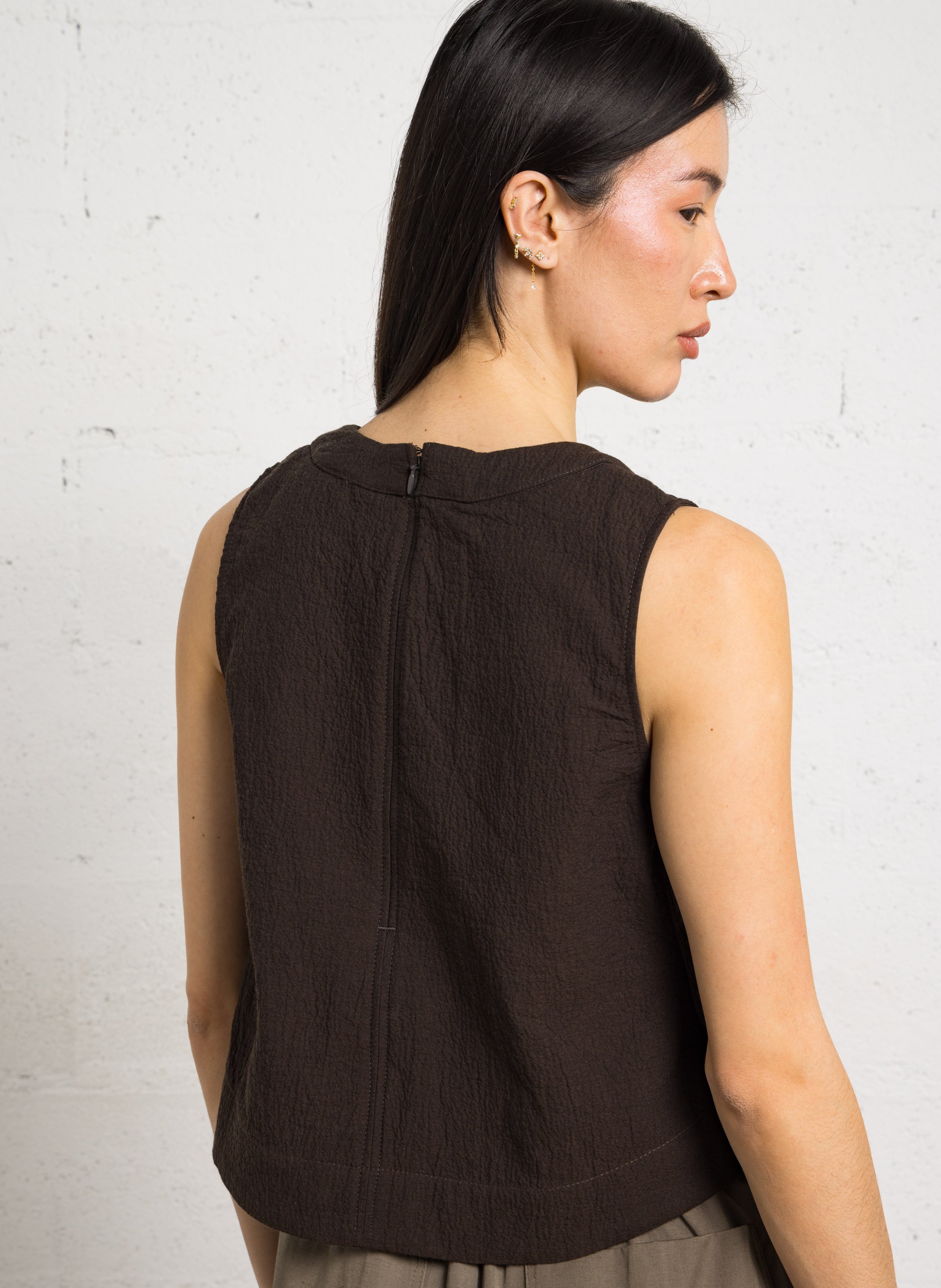 Top col rond en coton SOEUR Marron