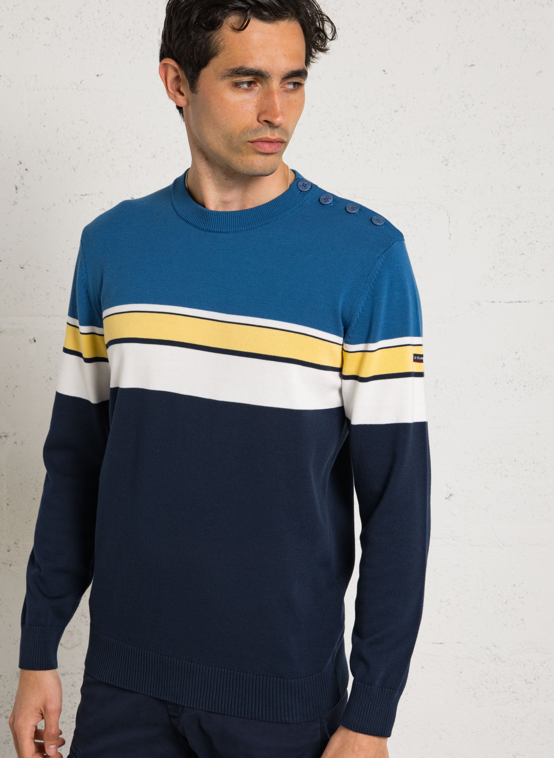 Striped straight round-neck cotton sweater ARMOR LUX Blue