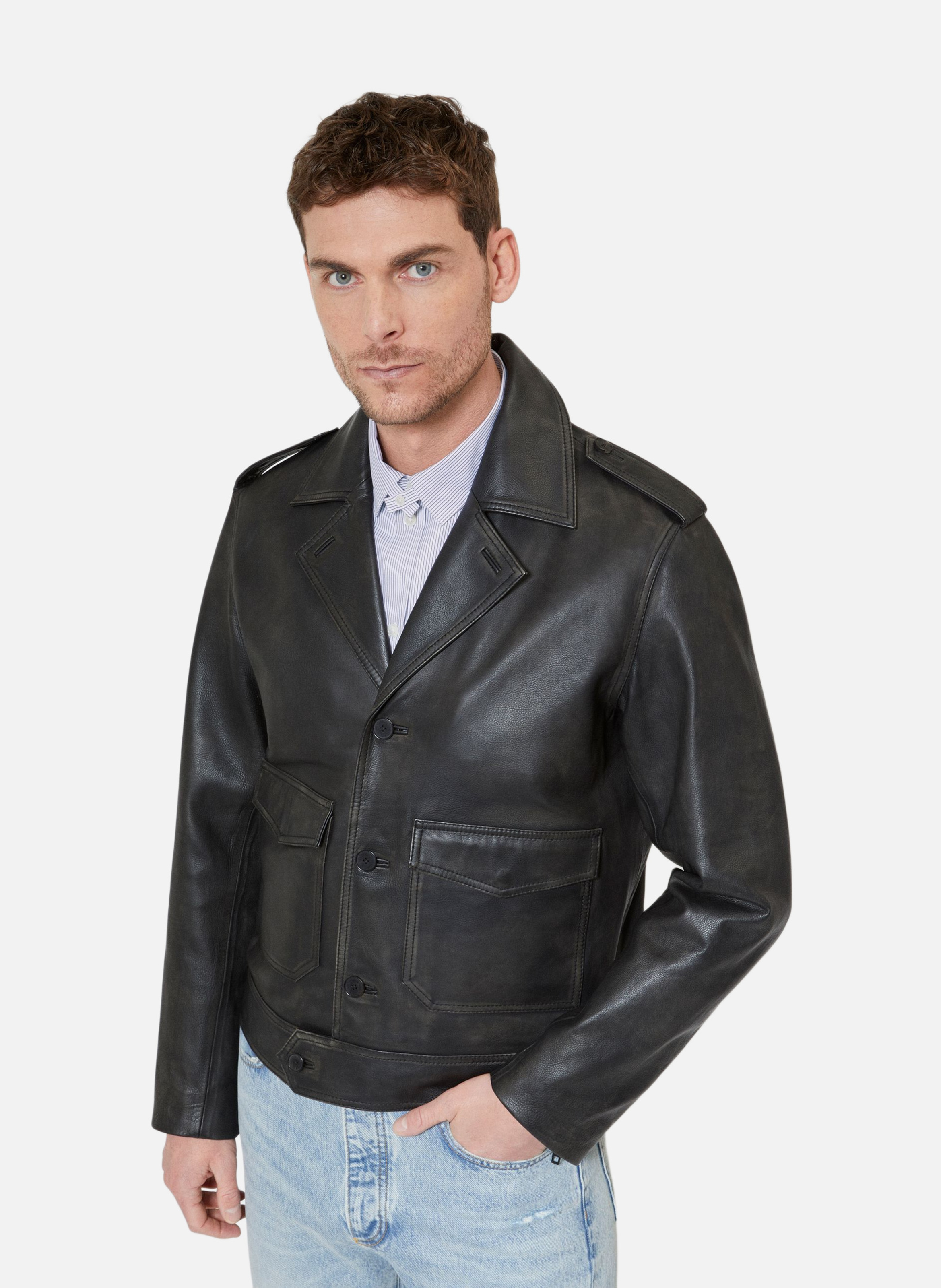 Buttoned leather jacket THE KOOPLES Black
