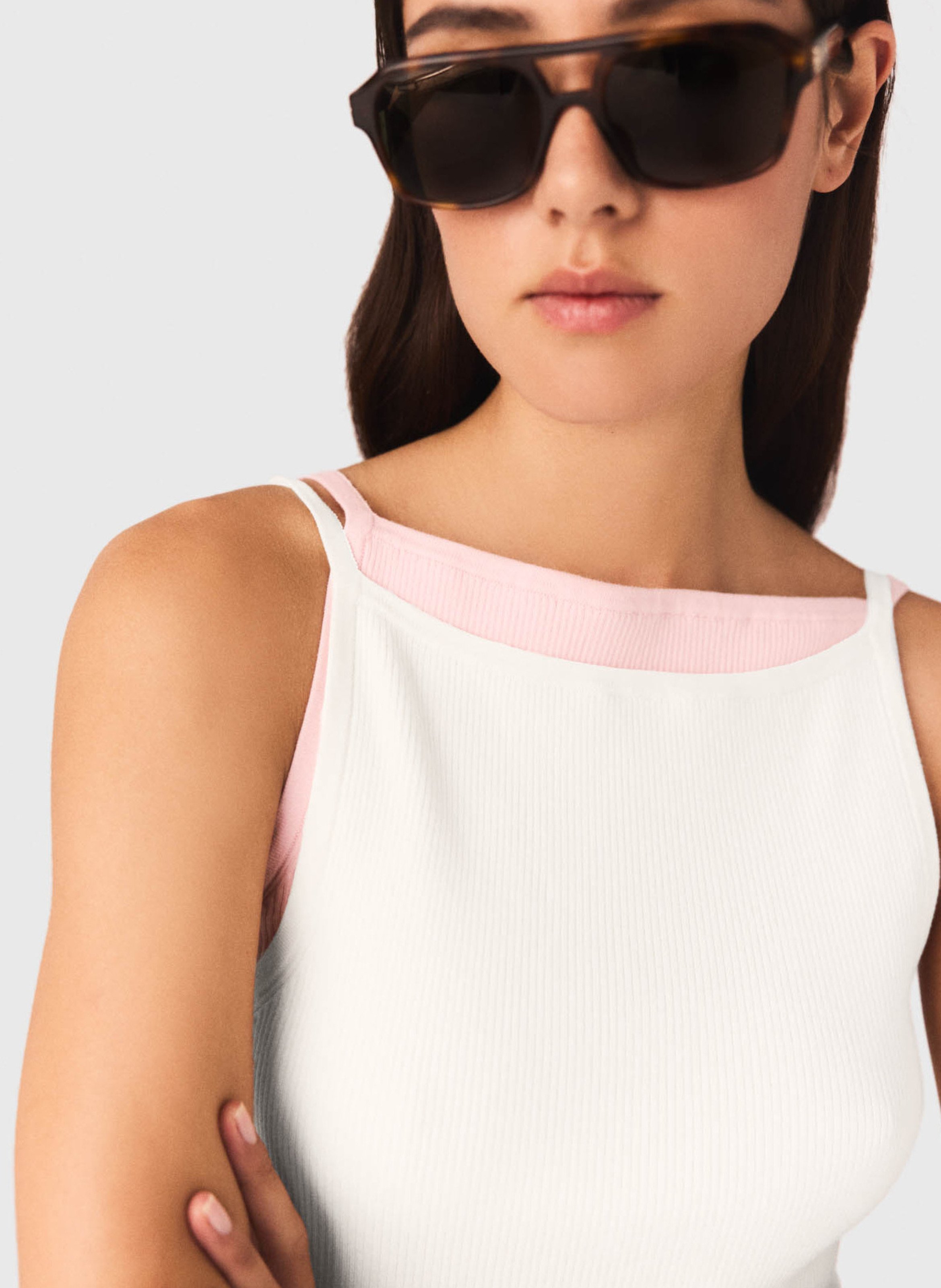 Ribbed cotton blend fitted top MAJE White