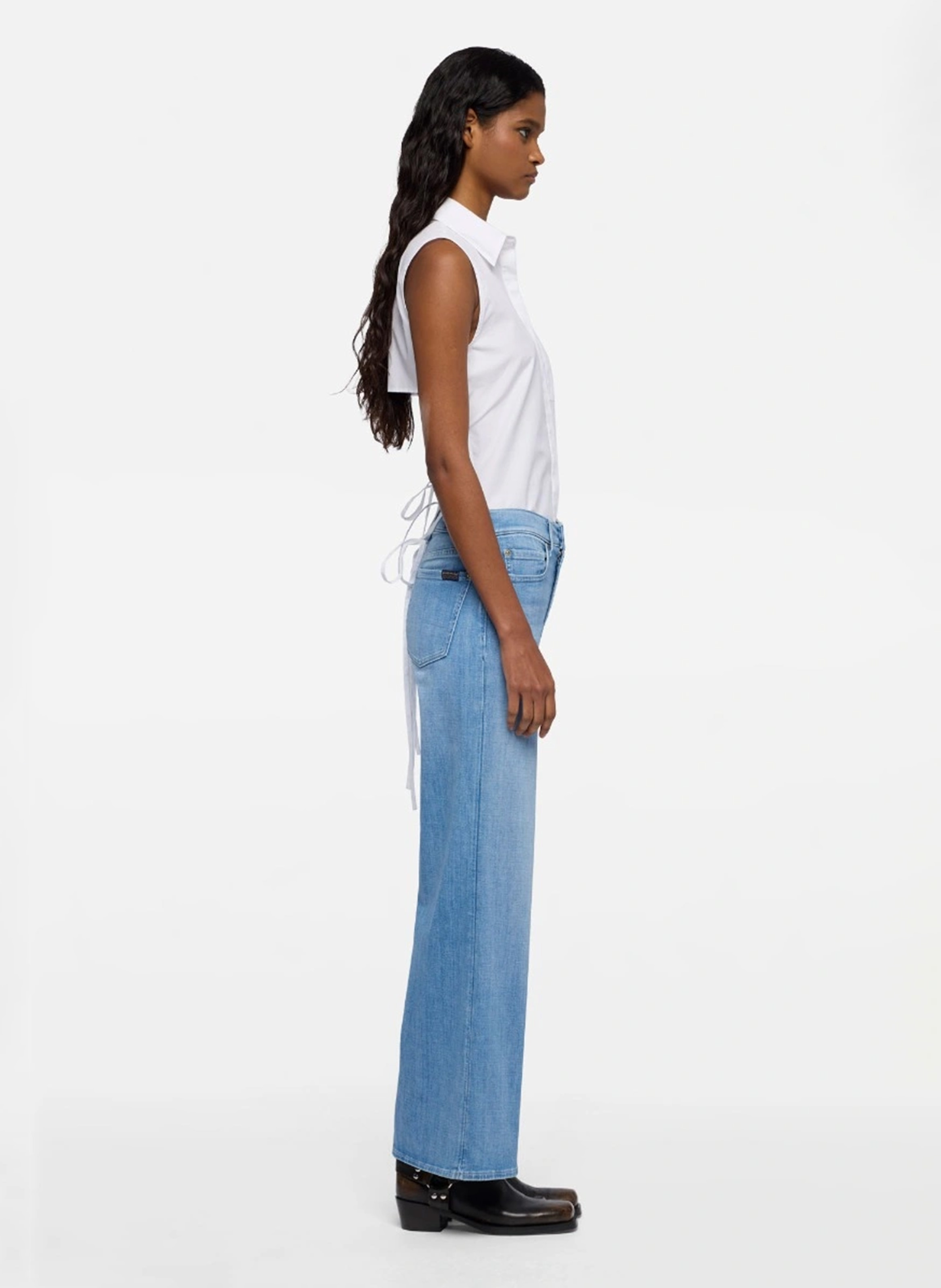 Flared cotton-blend jeans 7 FOR ALL MANKIND Blue