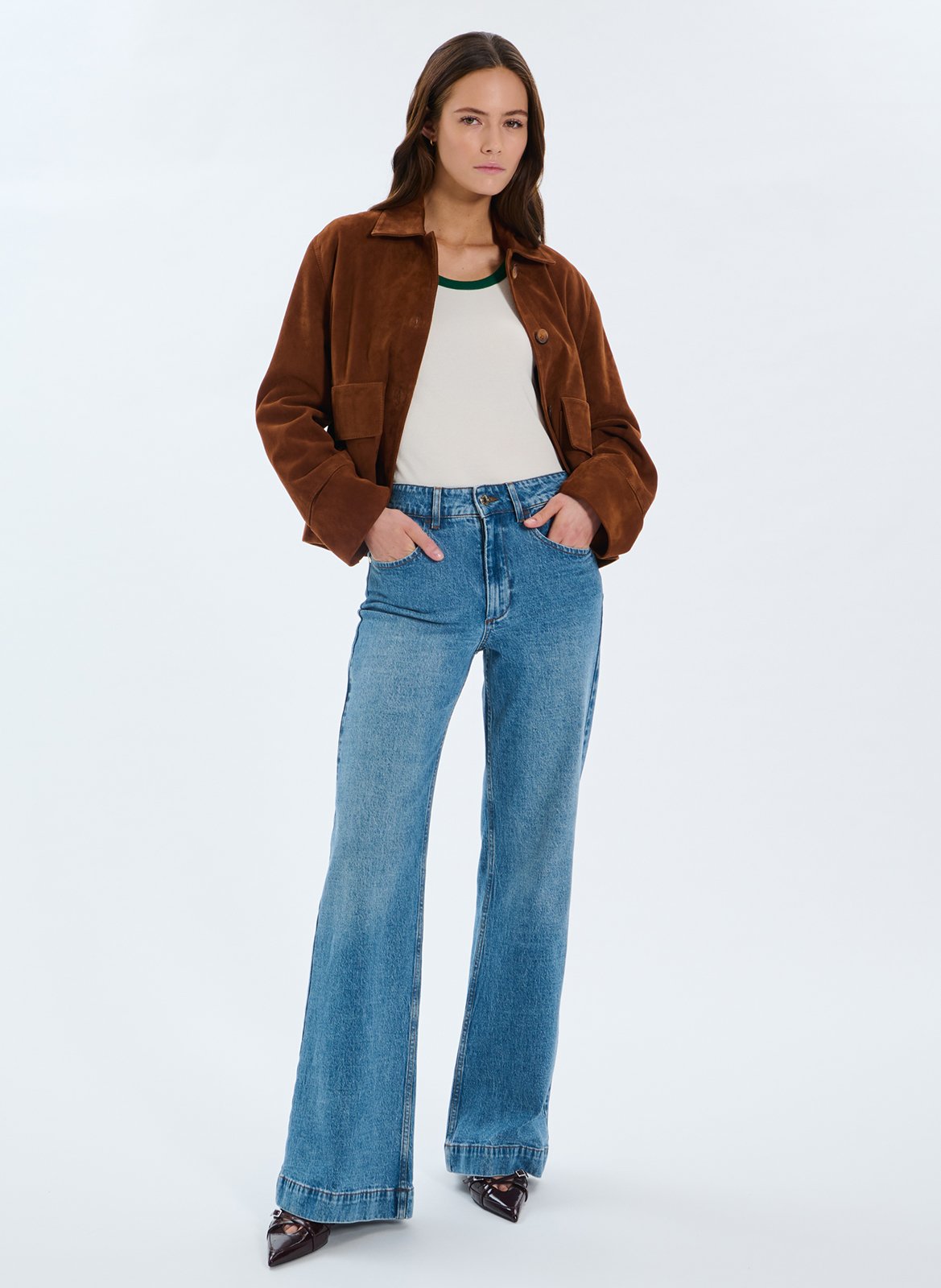 Gerade Knopfleiste Wildlederjacke ZAPA Braun