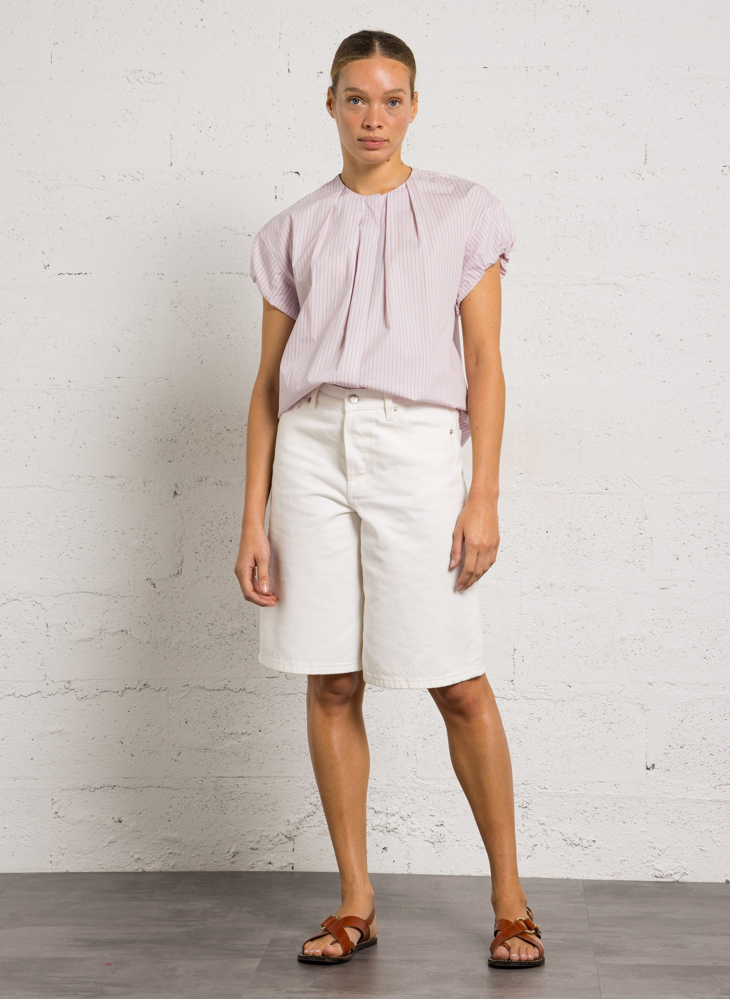 Blouse à rayures col rond JC SOPHIE Rose