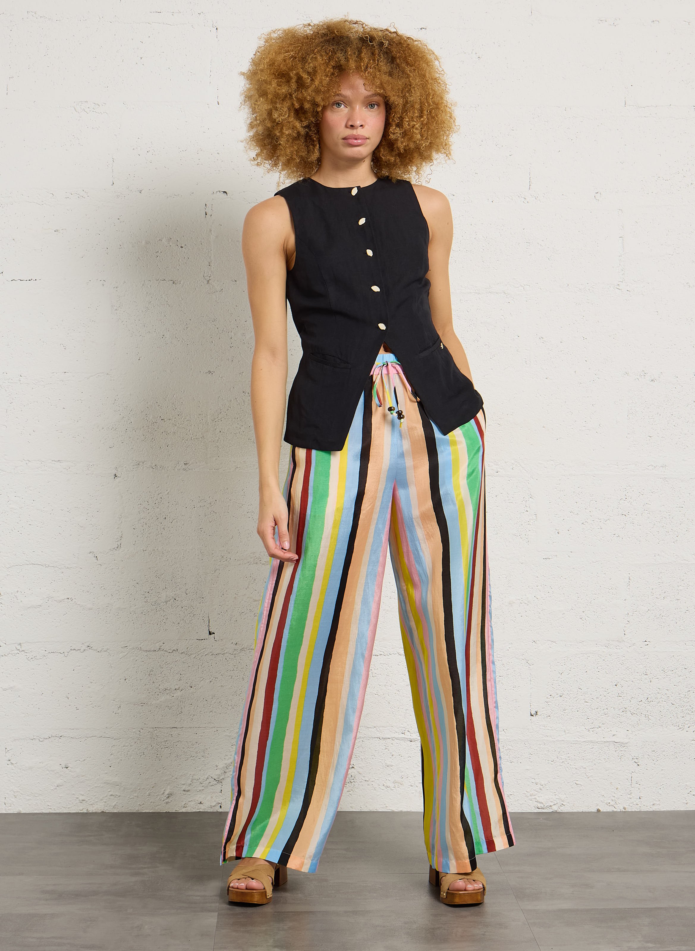 Wijde bandplooibroek van linnenmix FABIENNE CHAPOT Veelkleurig