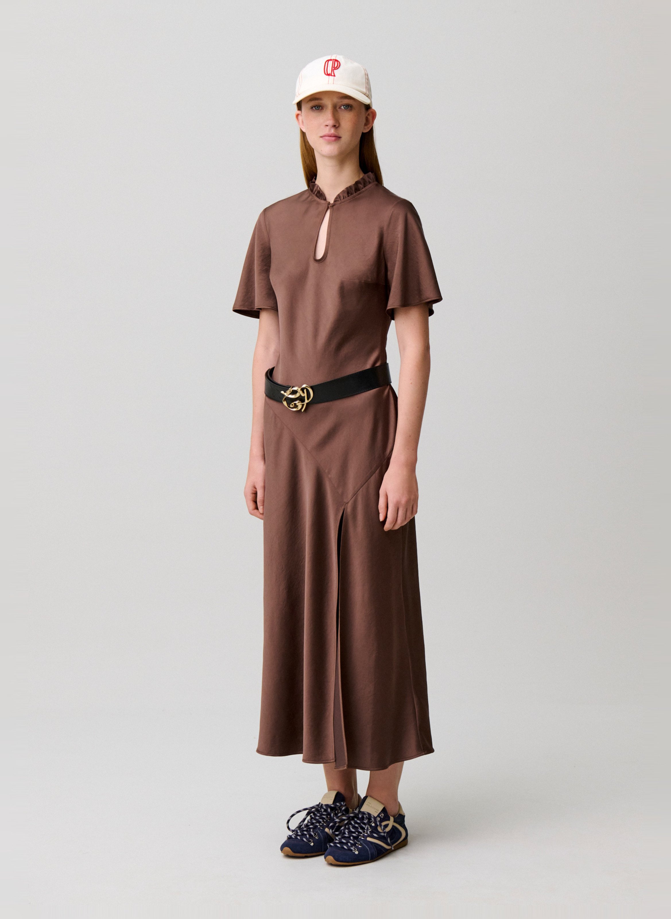 Solid slit maxi dress Brown
