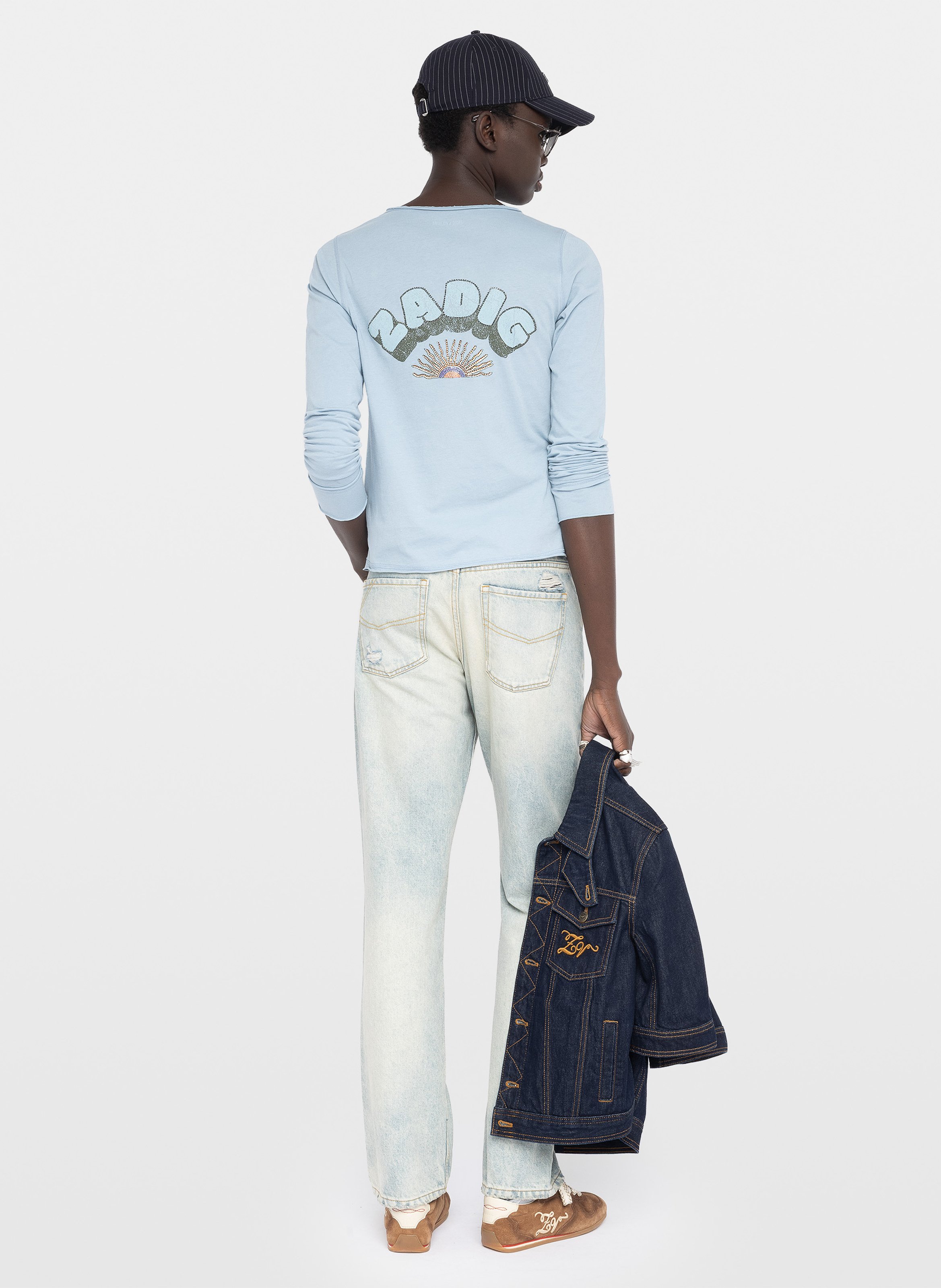 Tee-shirt col tunisien en coton bio ZADIG&VOLTAIRE Bleu