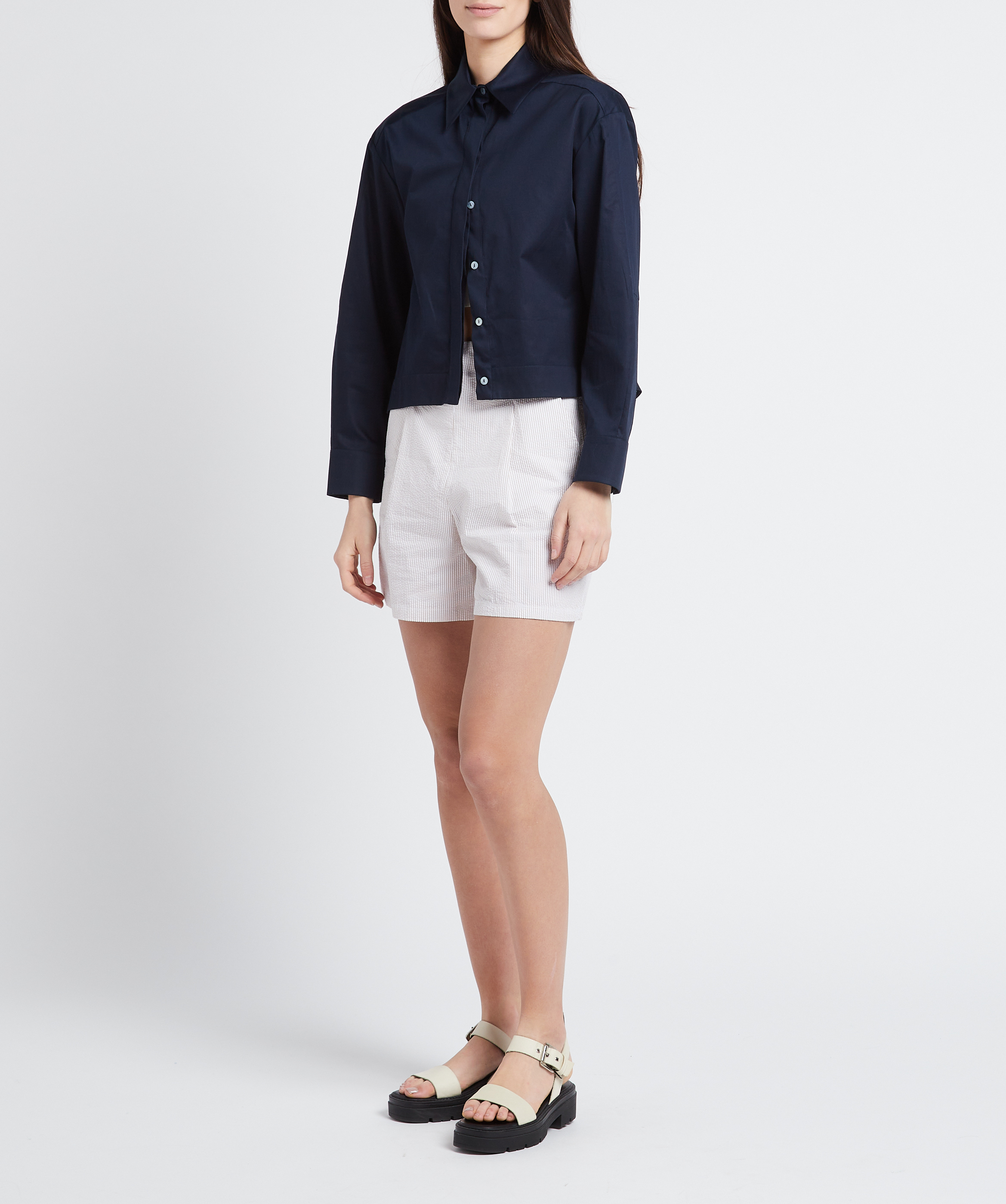 Cropped satin-effect cotton shirt MAX MARA LEISURE Blue
