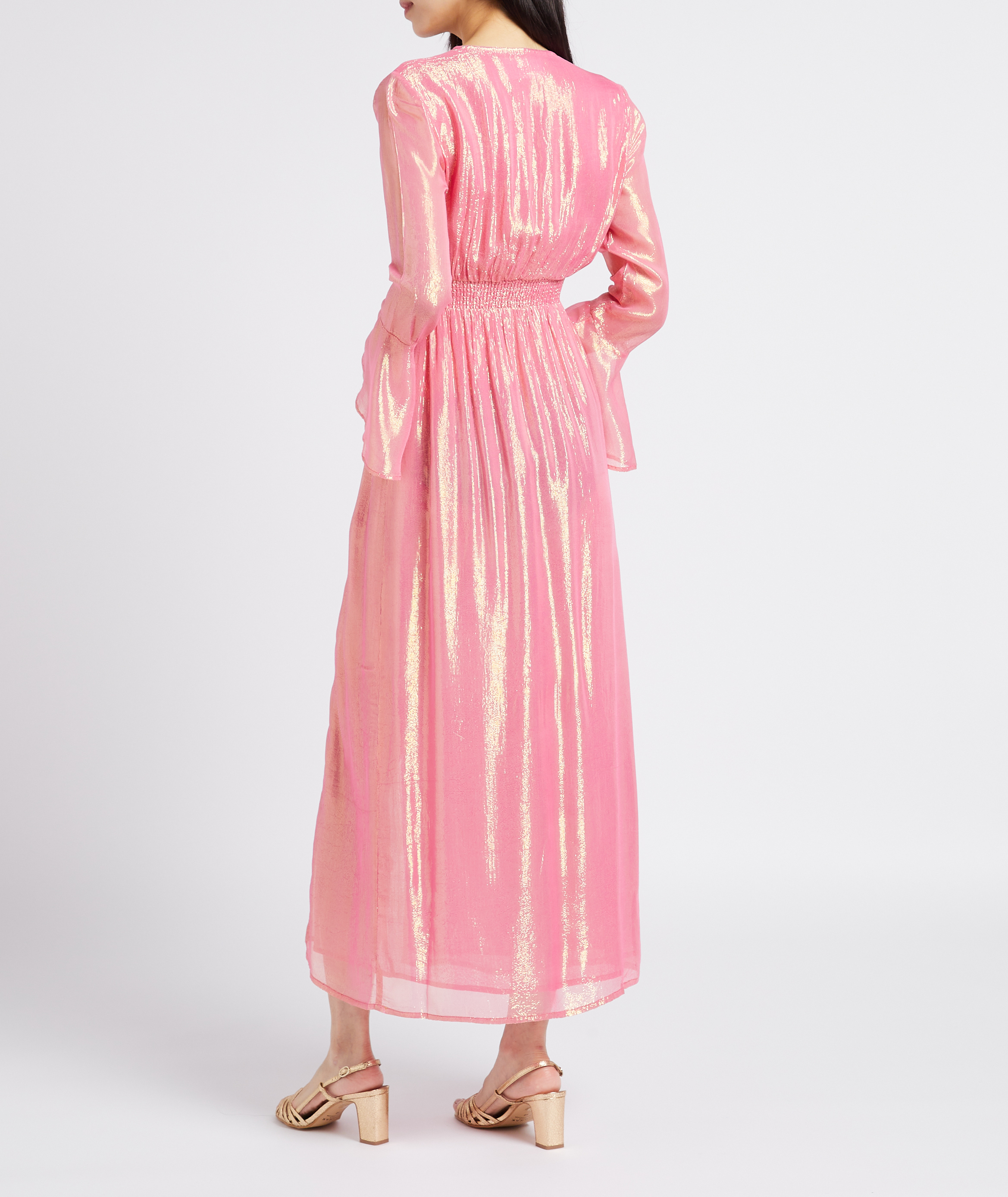 Long metallic thread dress with smocked waist SUNDRESS Pink