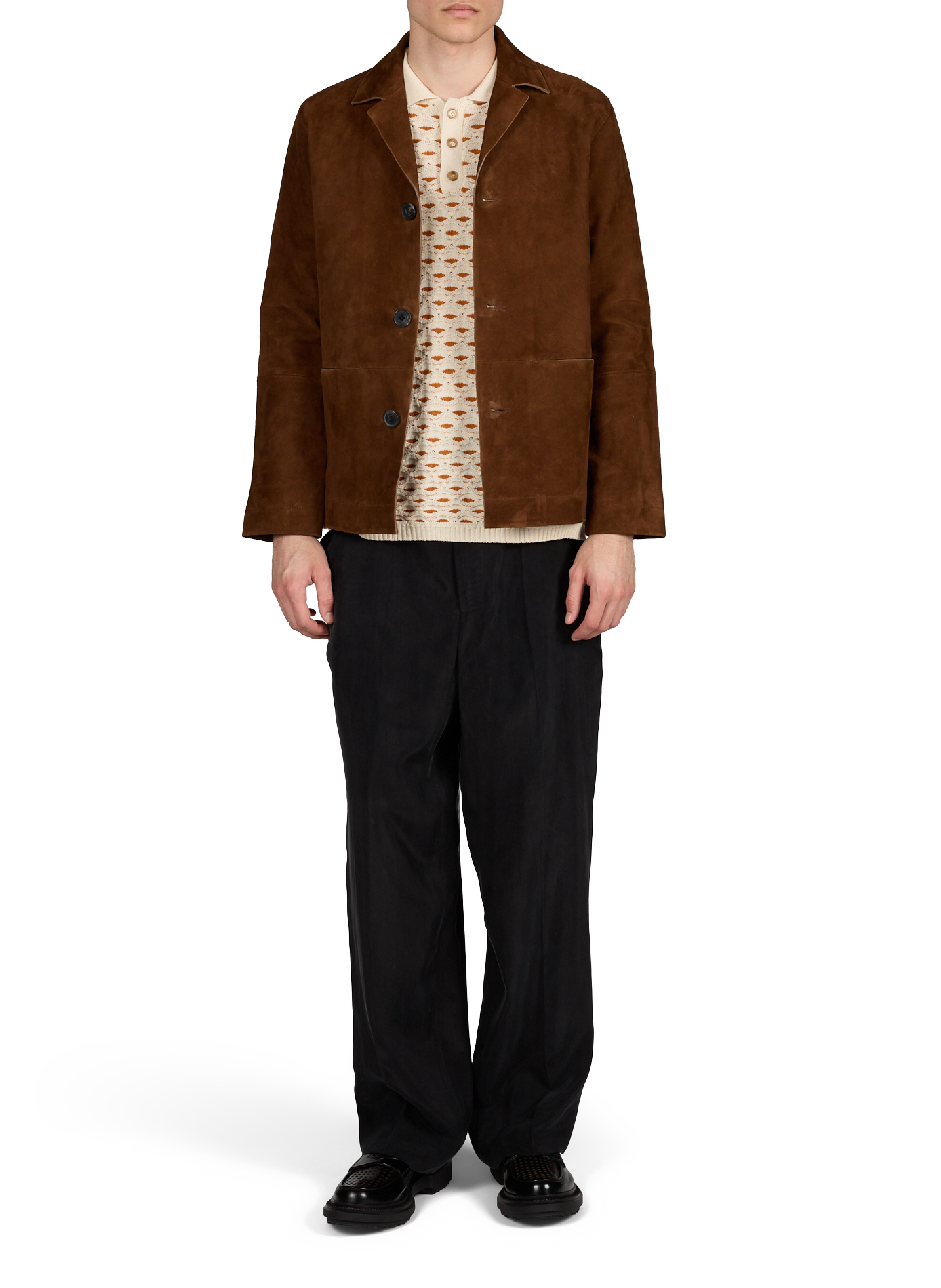Blouson droit col tailleur en cuir velours SAISON 1865 Marron