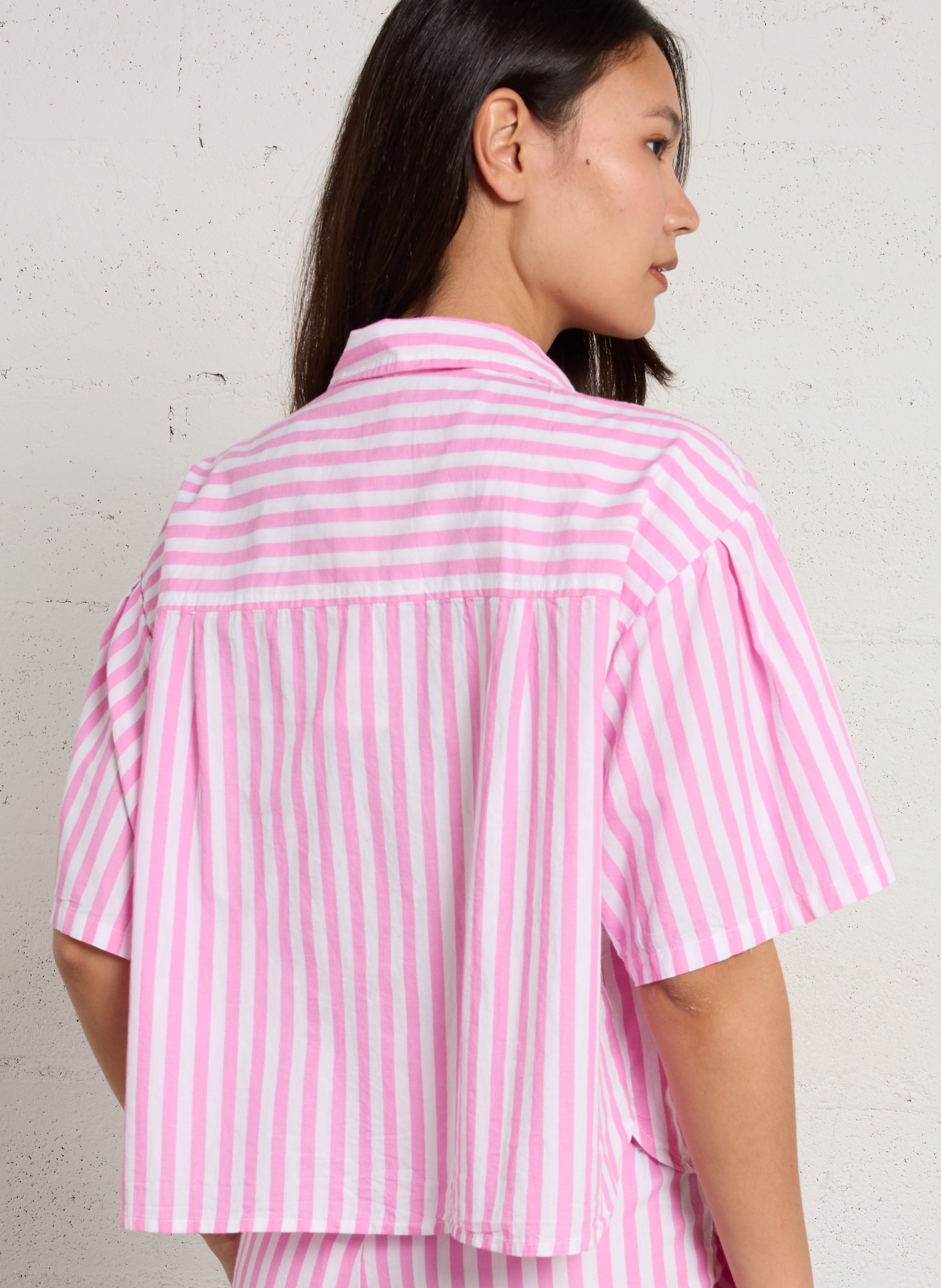 Chemise manches courtes rayée AMERICAN VINTAGE Rose