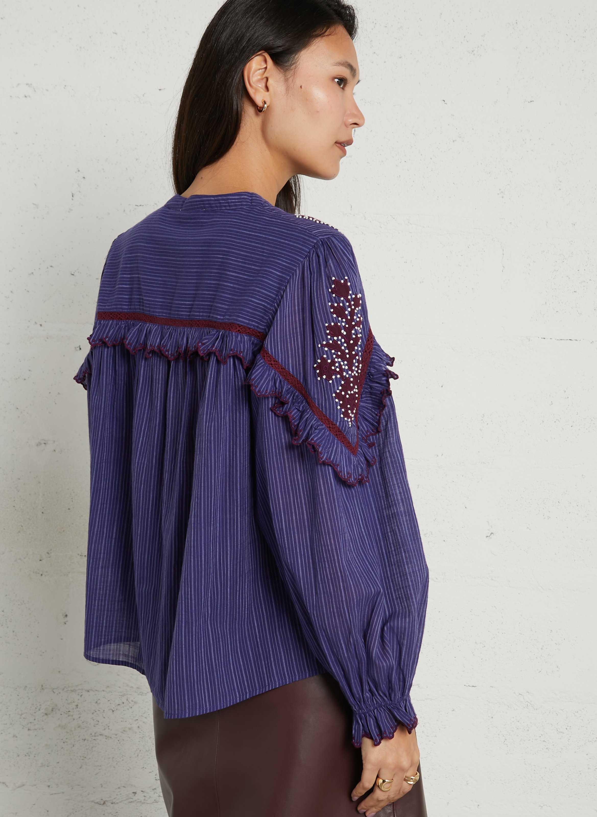 Gerade geschnittene Baumwollbluse mit Streifen LOUISE MISHA Blau